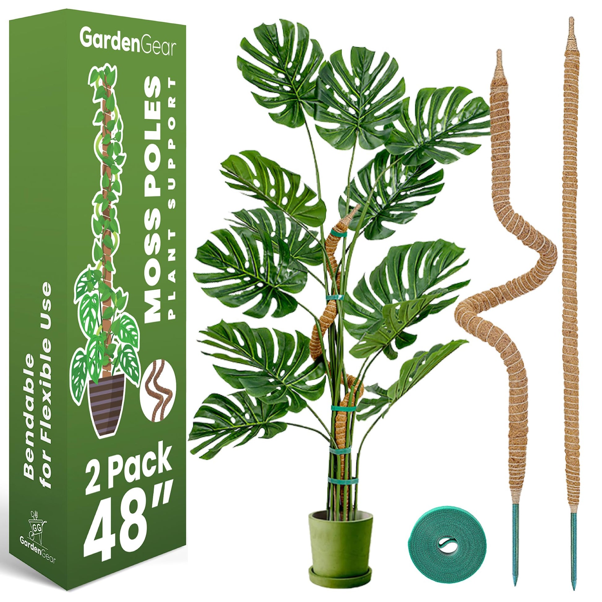 2 Pack 48'' Moss Pole - Monstera Plant Support - Bendable Plant Trellis Moss Pole for Plants Monstera - Moss Poles for Climbing Plants - Plant Sticks Support Plant Stakes for Indoor Plants Potted