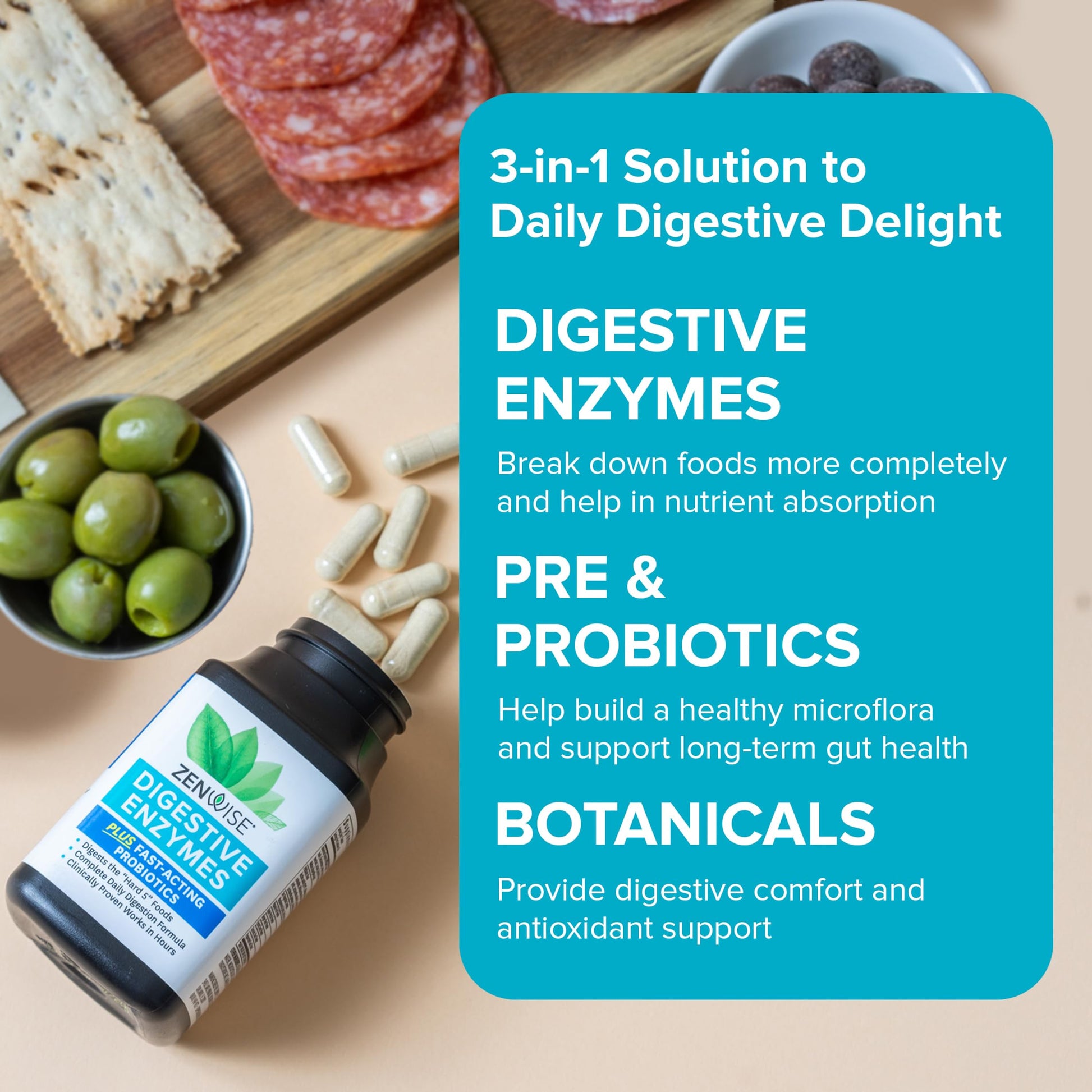 Zenwise Health Digestive Enzymes for Gut Health & Bloating Relief - Multi Enzymes Digestion Supplement with Probiotics, Bromelain & Papaya for Digestive Health Support - Men & Women - 180 Count