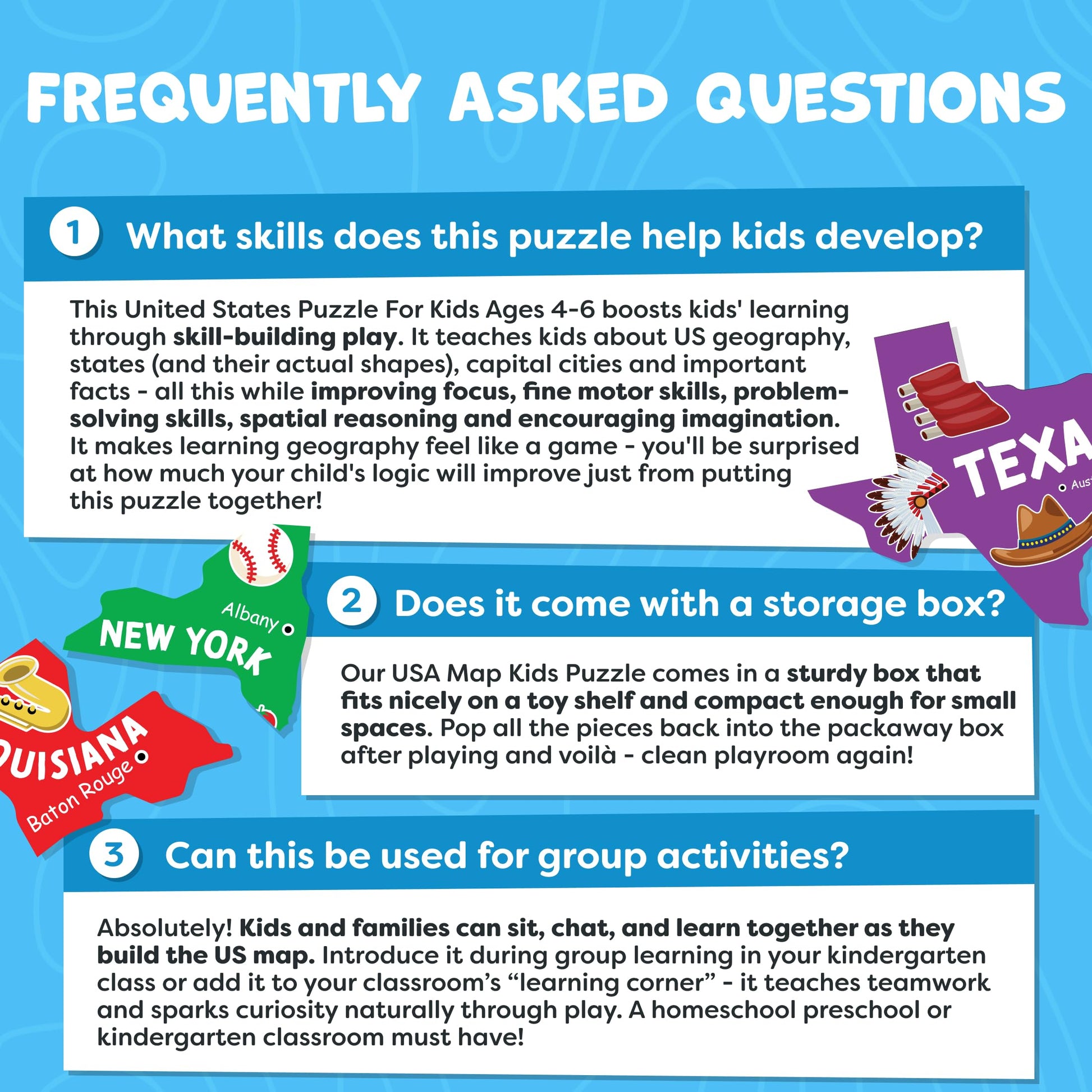 United States Puzzles for Kids Ages 4-6 - Educational Toys for Boys & Girls - 70Pcs USA Map Kids Puzzle with 50 States & Capitals - Floor Jigsaw Puzzles - Fun Learning Activities & Gifts for Children