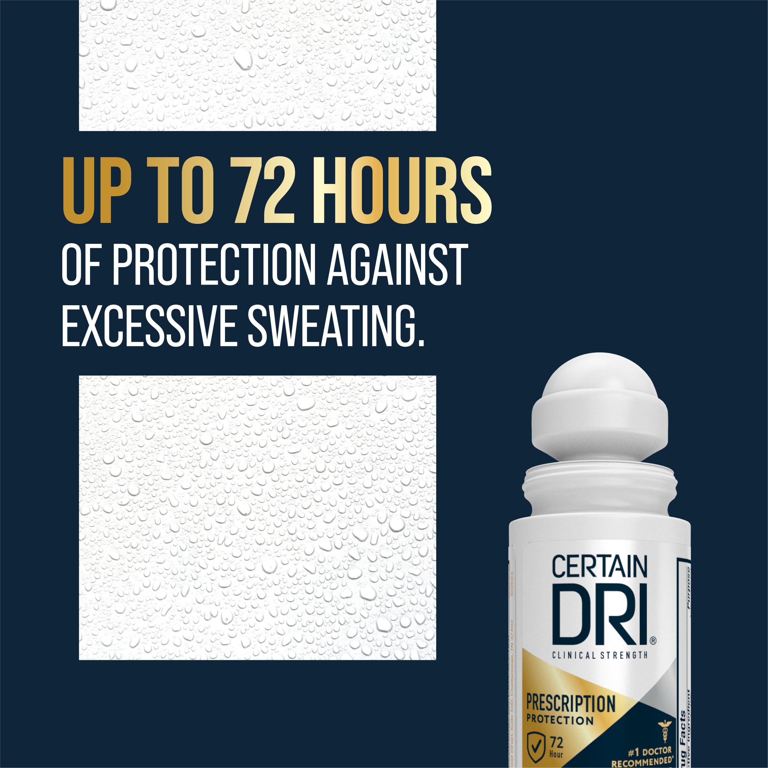 Certain Dri Prescription-Strength Clinical Antiperspirant Roll-On for Hyperhidrosis - 72-Hour Sweat Protection - Fragrance-Free - Doctor-Recommended for Men & Women - 1.2 fl oz