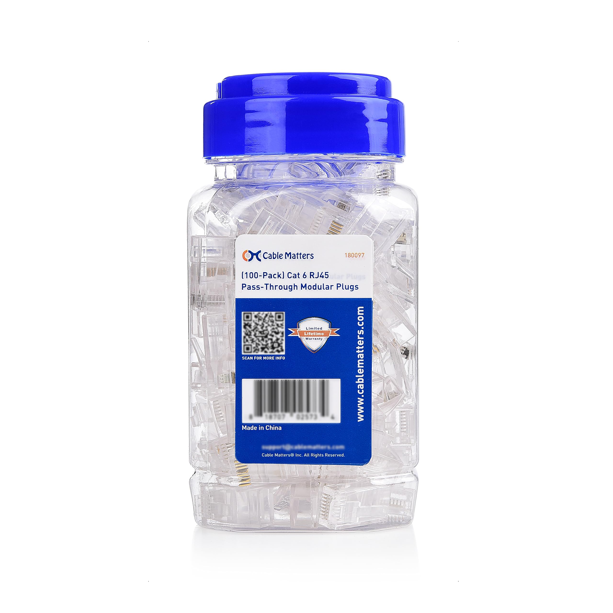 Cable Matters 100-Pack Cat 6 Pass Through RJ45 Connectors (Cat 6 Ends / Cat6 Connector / RJ45 Modular Plugs/Ethernet Plugs/Network Connector) for Solid or Stranded UTP Ethernet Cable