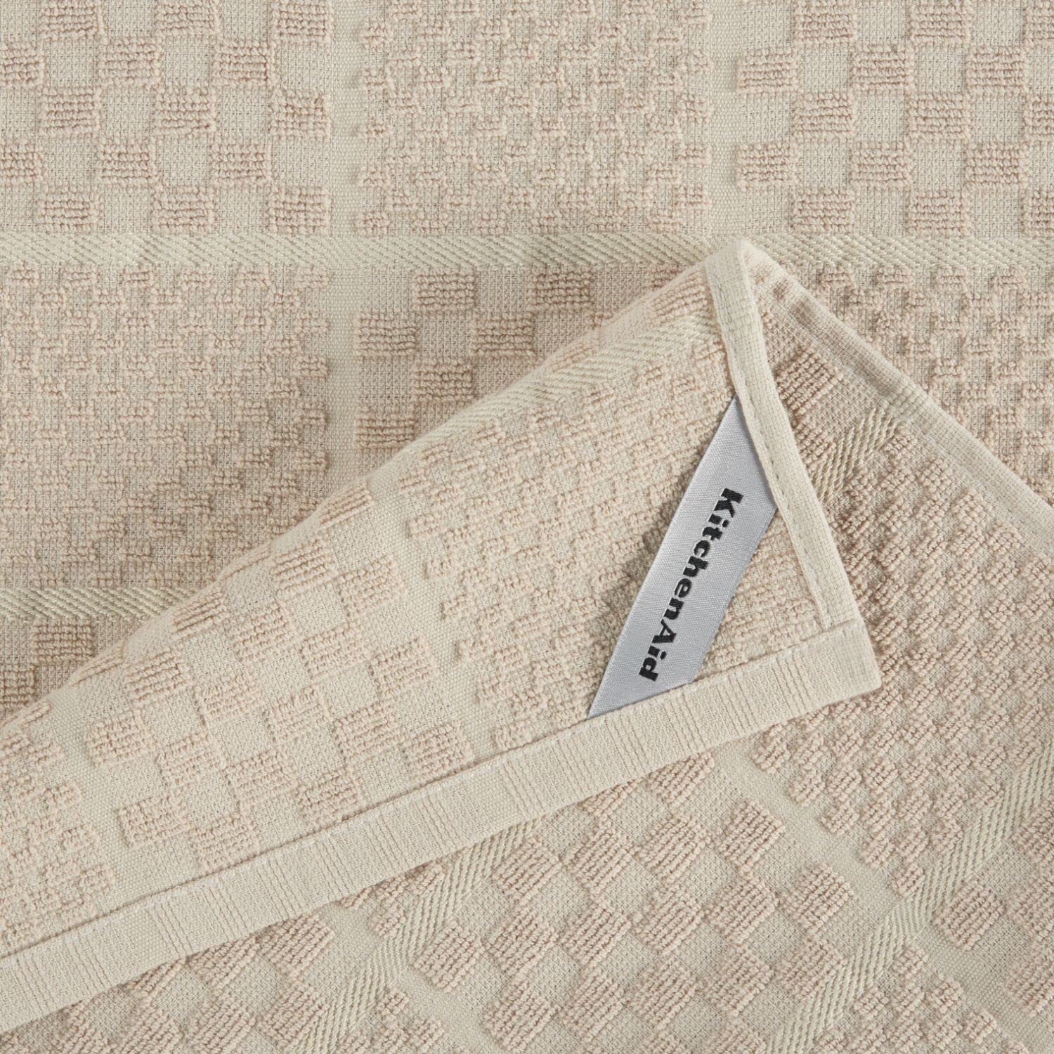 KITCHENAID Quilted Cotton Terry Cloth Oven Mitt, Pot Holder, Kitchen Towel 4-Pack Set, Heat Resistant, Silicone Grip, 16"x26", 7"x13" & 7"x10", Milkshake