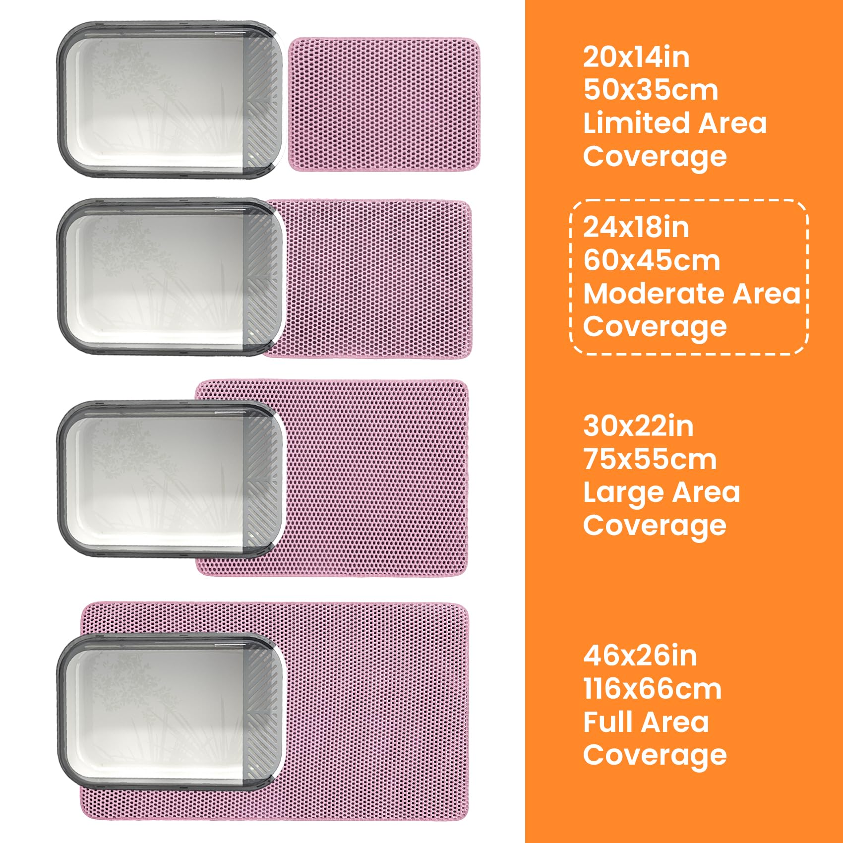 Petinstinct Cat Litter Mat, 24x18 Inches Large Double Layer Honeycomb Cat Litter Trapping Mat, Non Slip Waterproof Urine Proof Cat Litter Box Mat for Floor, Kitty Litter Rug, Cat Supplies, Pink