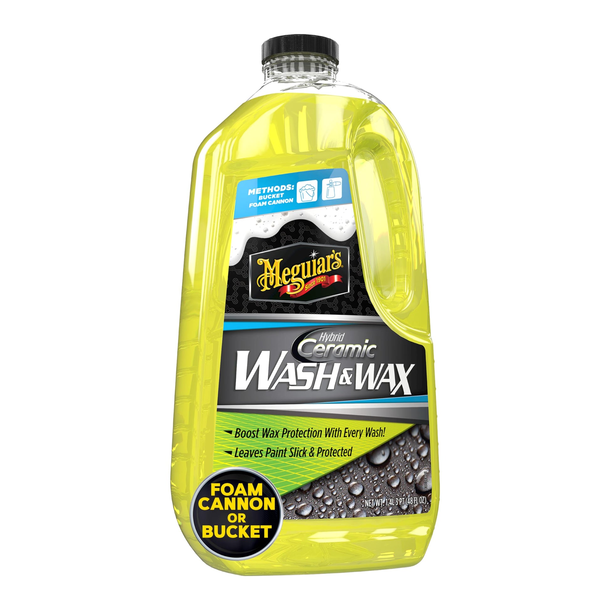 Meguiar's Hybrid Ceramic Wash & Wax - Sophisticated Car Wash Gently Cleans and Adds Shine and Slickness While Boosting Paint with Hybrid Ceramic Wax and Extreme Water Beading - 48oz