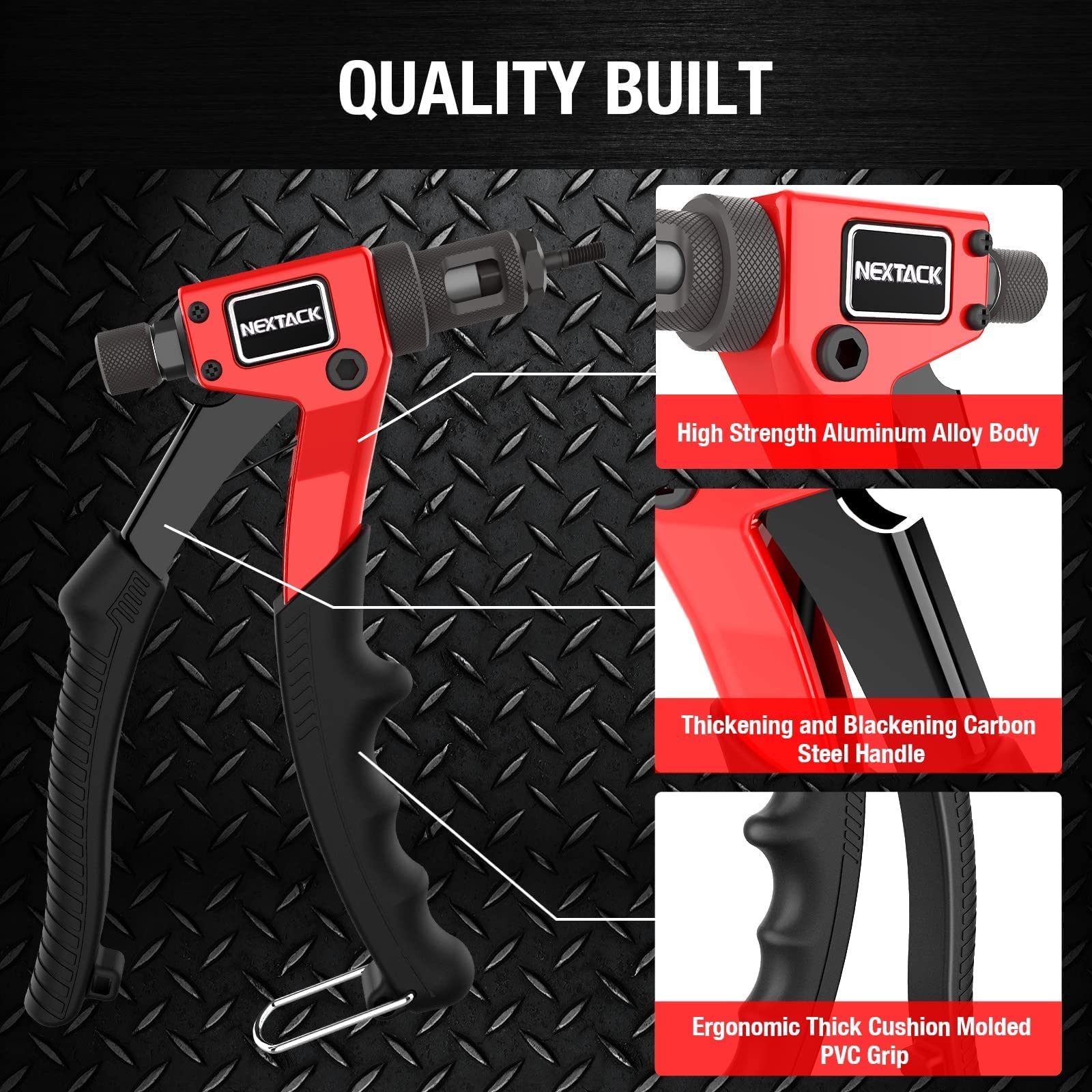 NEXTACK Rivet Nut Tool Kit with a Step Drill Bit & 80 Nutserts for Tight Space, 8" Rivnut Tool Set Riveter with 8 Mandrels 6-32 8-32 10-24 1/4-20 M3 M4 M5 M6 in Organized Rugged Carrying Case NT600