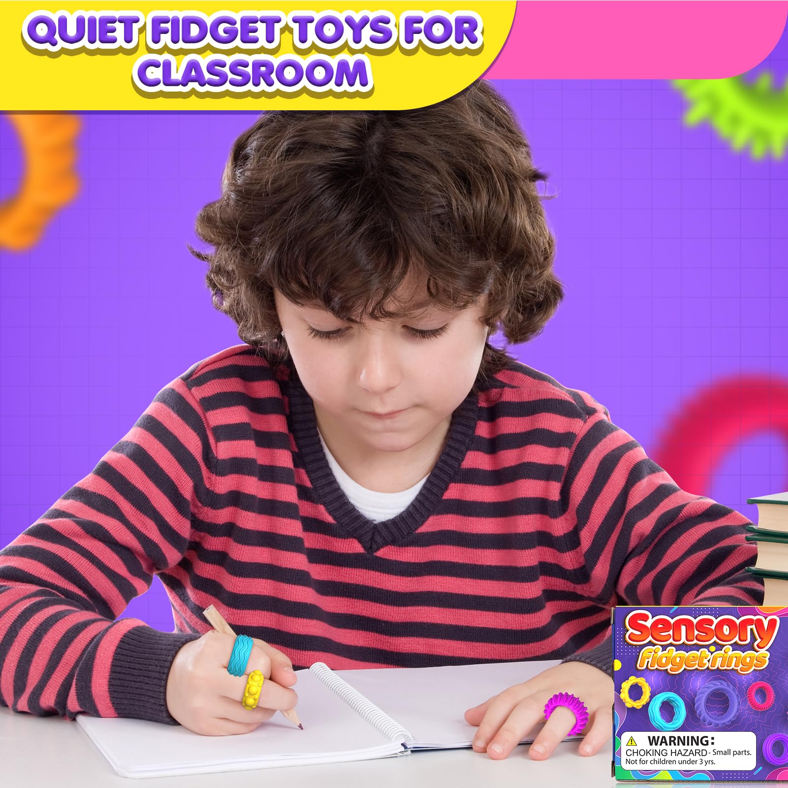 Fidget Toys Sensory Rings for Kids: Fidget Ring 18 Pack - Sensory Toys for Kids with Autism - Quiet Anxiety Fidgets Bulk for Classroom Prize - Christmas Stocking Stuffers