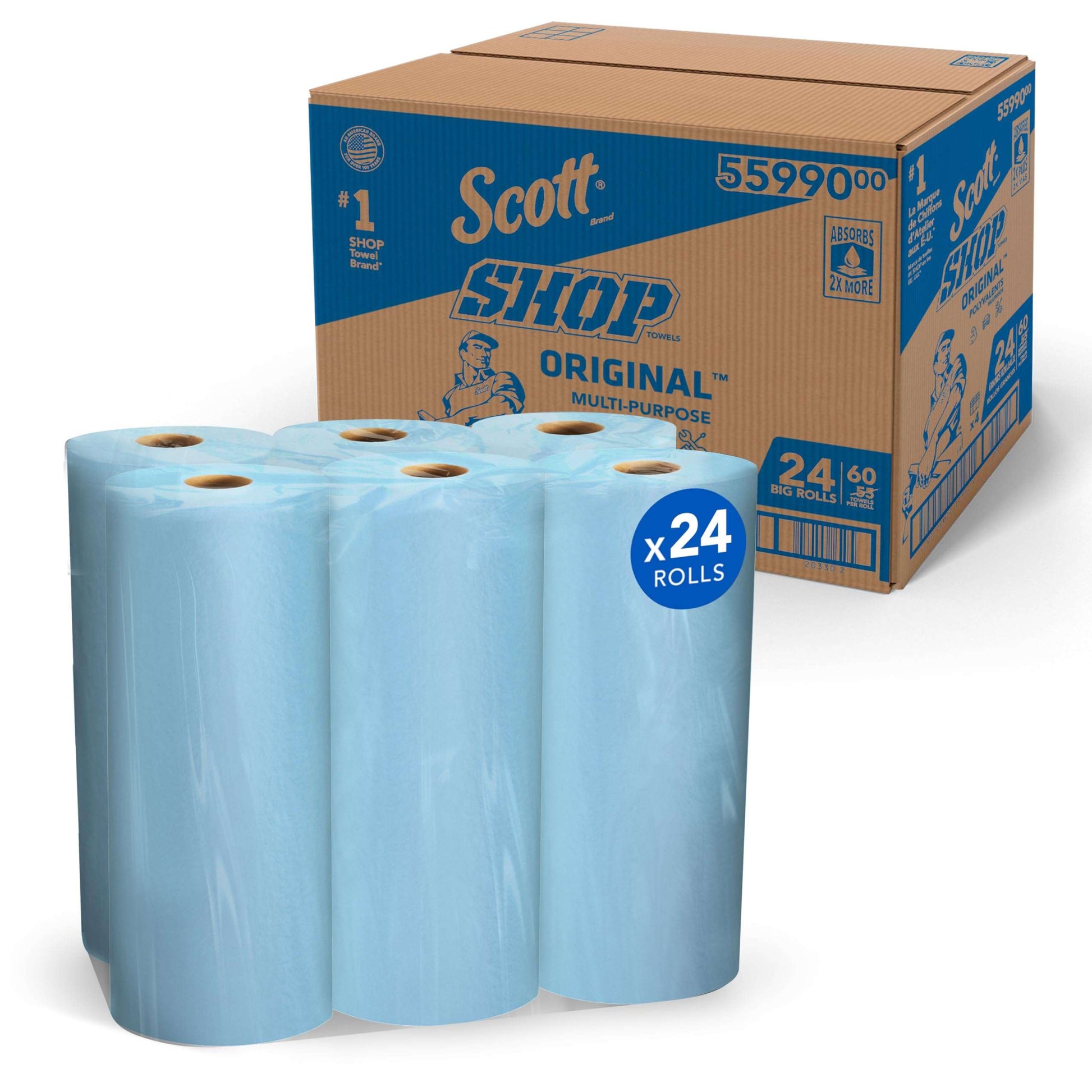 Scott Blue Shop Towels 75147, 55 Sheets/Roll, 12 Rolls/Carton