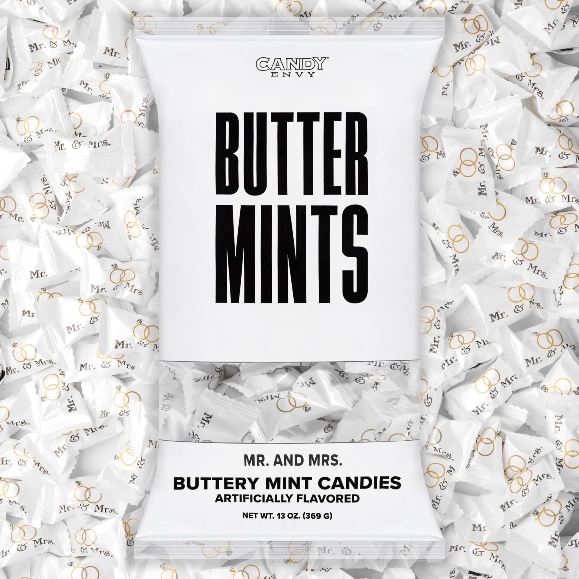 Candy Envy - Mr. and Mrs. Buttermints - 13 oz. Bag - Approximately 100 Individually Wrapped Mints - Wedding Favors