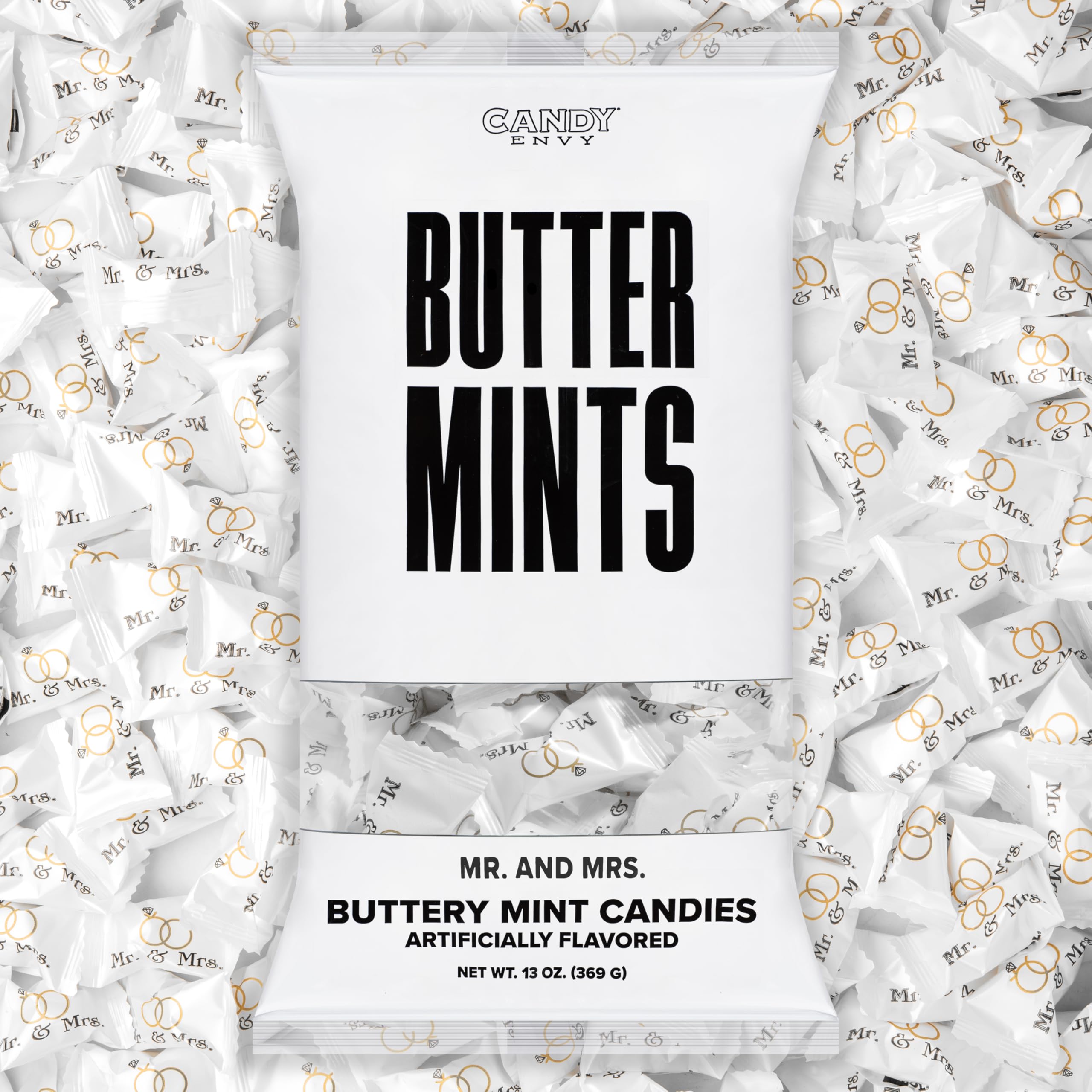 Candy Envy - Mr. and Mrs. Buttermints - 13 oz. Bag - Approximately 100 Individually Wrapped Mints - Wedding Favors