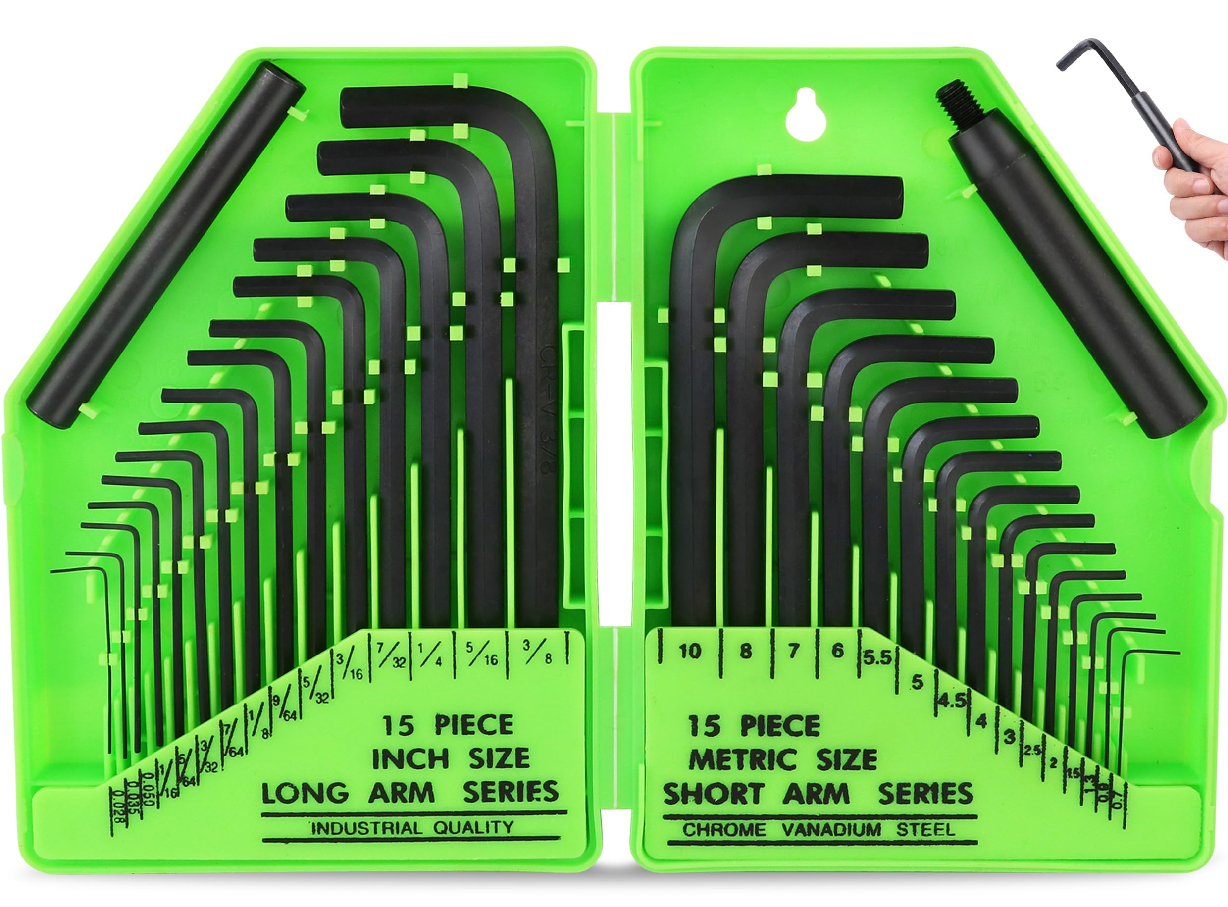 SWANLAKE 32PCS Hex Key Set, Allen Wrench Set Inch/Metric MM(0.7mm-10mm) SAE(0.028"-3/8)