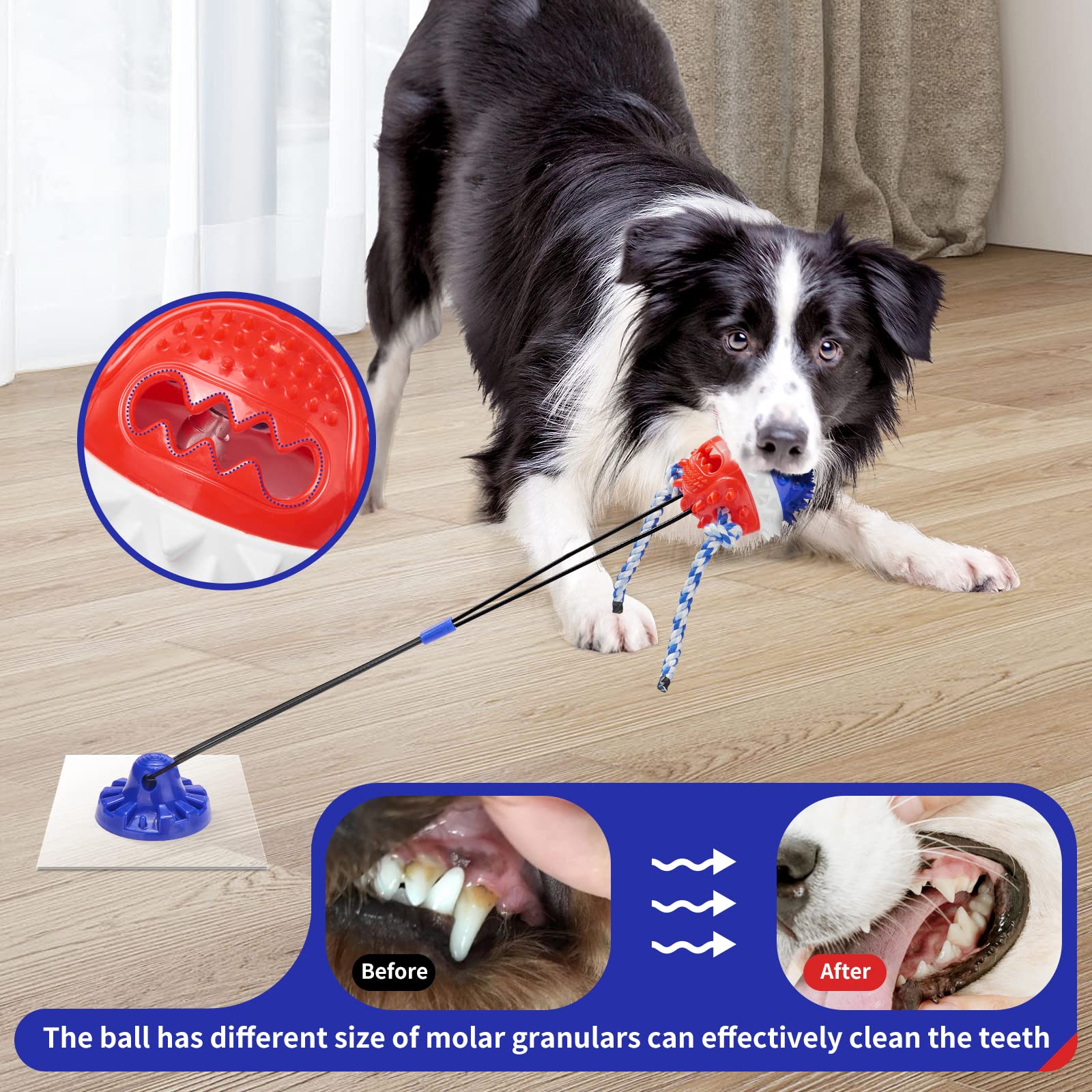 ULEFIX Dog Toys for Aggressive Chewers Interactive Dog Toys, Suction Cup Dog Toy Tug of War Indestructible, Dog Puzzle Toys Treat Food Dispensing Ball, Dog Enrichment Toys