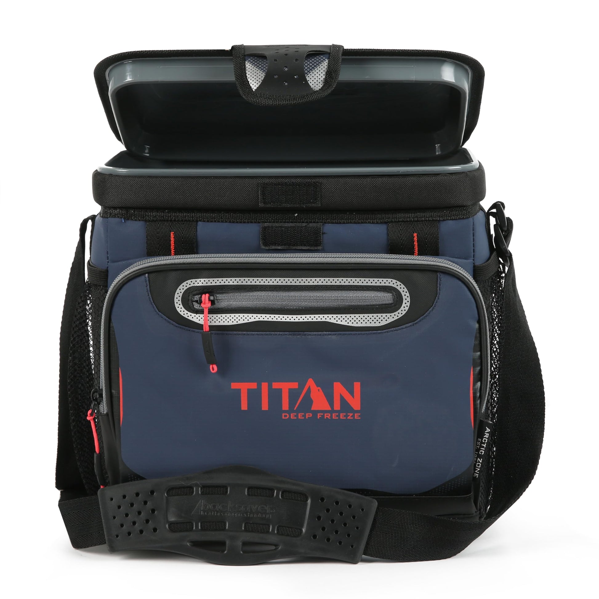 Titan by Arctic Zone Deep Freeze Cooler - 16 Can Zipperless Hardbody Cooler - Deep Freeze Insulation, HardBody Liner, and SmartShelf - Navy Blue