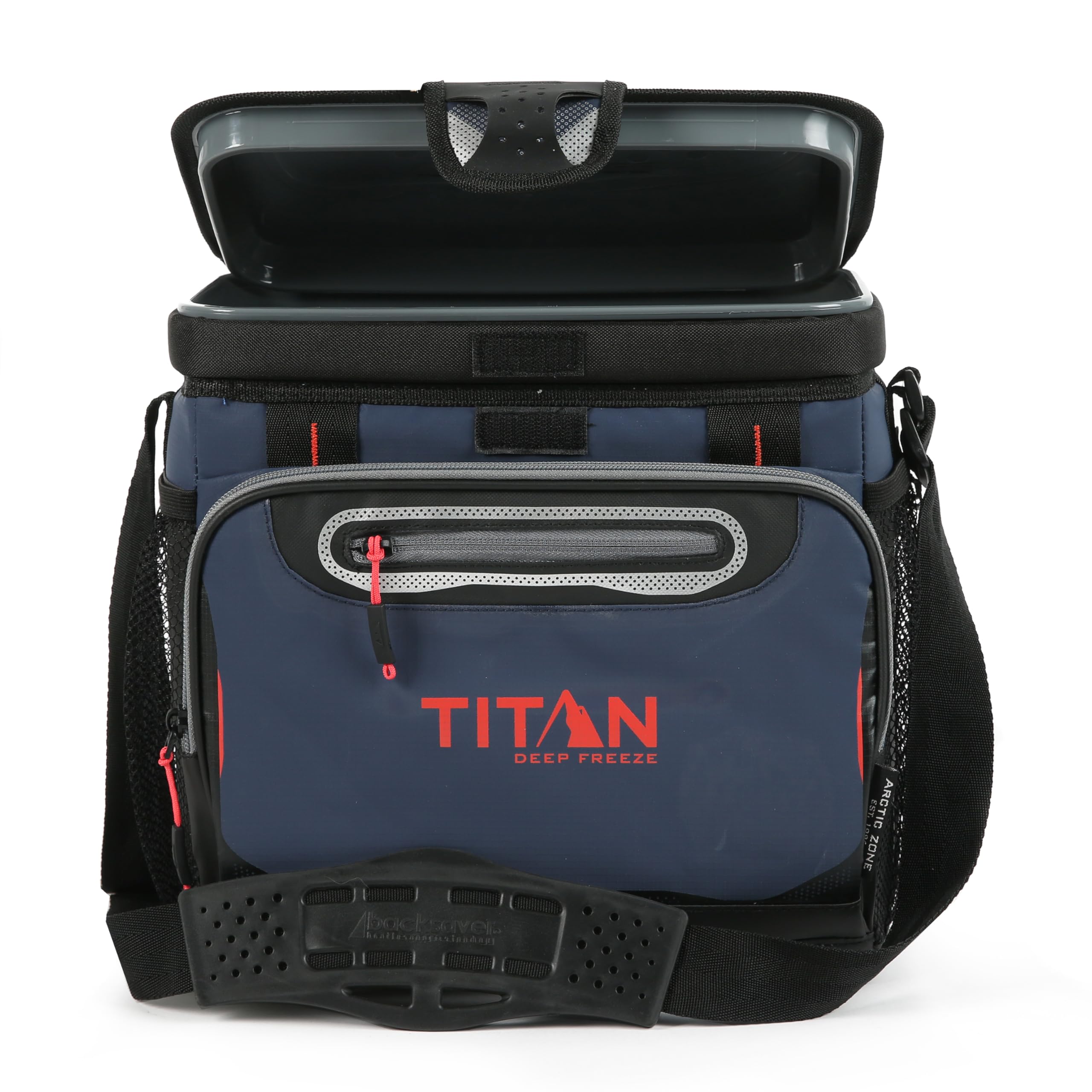 Titan by Arctic Zone Deep Freeze Cooler - 16 Can Zipperless Hardbody Cooler - Deep Freeze Insulation, HardBody Liner, and SmartShelf - Navy Blue