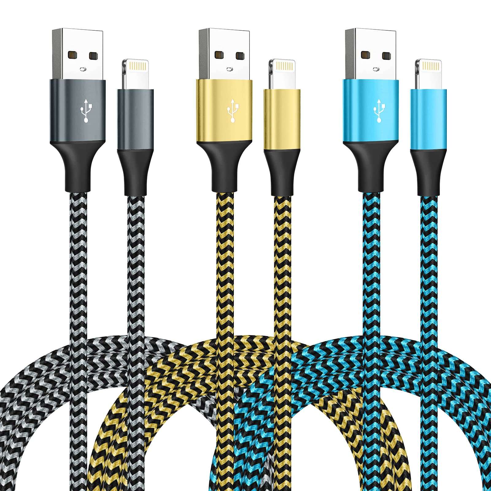 SHUSEL for iPhone Charger 3 Pack 10FT USB Lightning Cable MFi Certified Fast Charging Nylon Braided for iPhone Charger Cord Compatible with iPhone 14 Plus 14 pro max 13 12 11 XS X XR 8 Plus 7 6 SE 5s