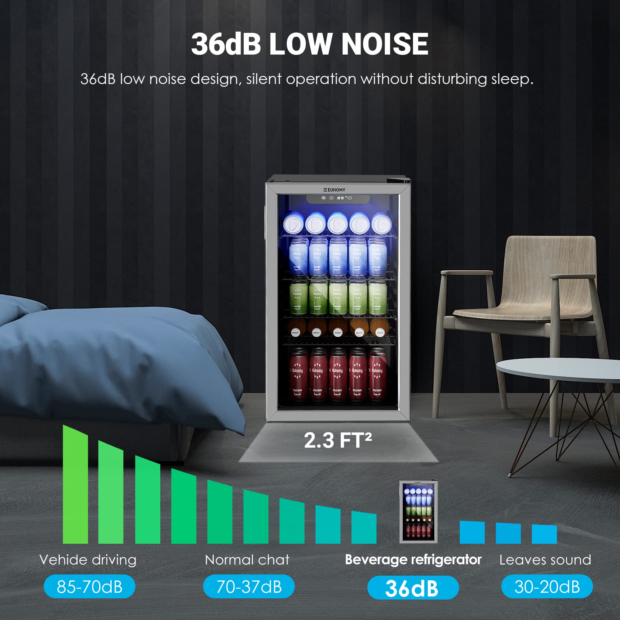 EUHOMY Beverage Refrigerator Cooler, 130 Can Mini Fridge with Glass Door for Soda Beer or Wine, Beverage Cooler for Home, Office, Bar with Adjustable Removable Shelves, Silver