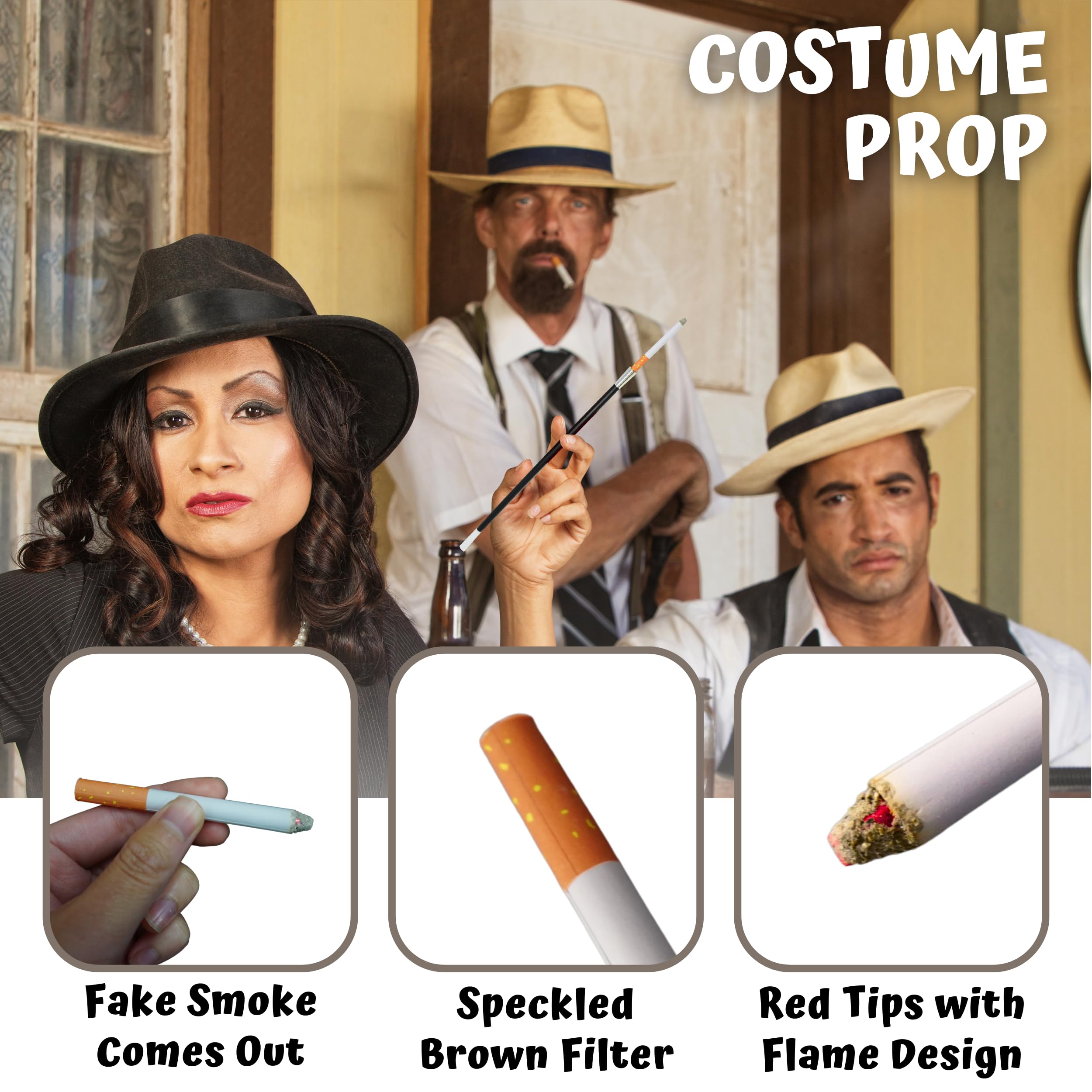 4E's Novelty 2 Long Cigarette Holders & 2 Fake Puff Cigarettes with Smoke for Halloween Accessories for Women Costumes Gatsby Roaring 1920s Flapper Costume Photo Prop Cigarettes