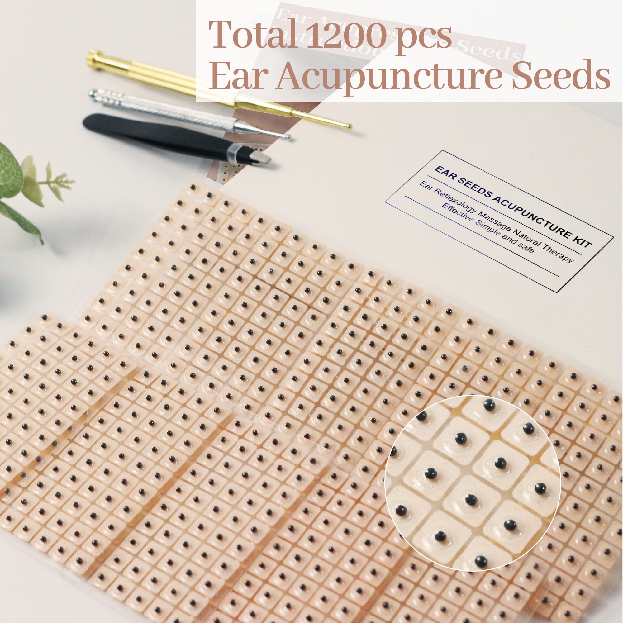 1200Pcs Ear Seeds Acupuncture Kit, Auricular Sticker Kit with Ears Seed, Acupuncture Pen, Acupressure Ear Chart,Tweezers