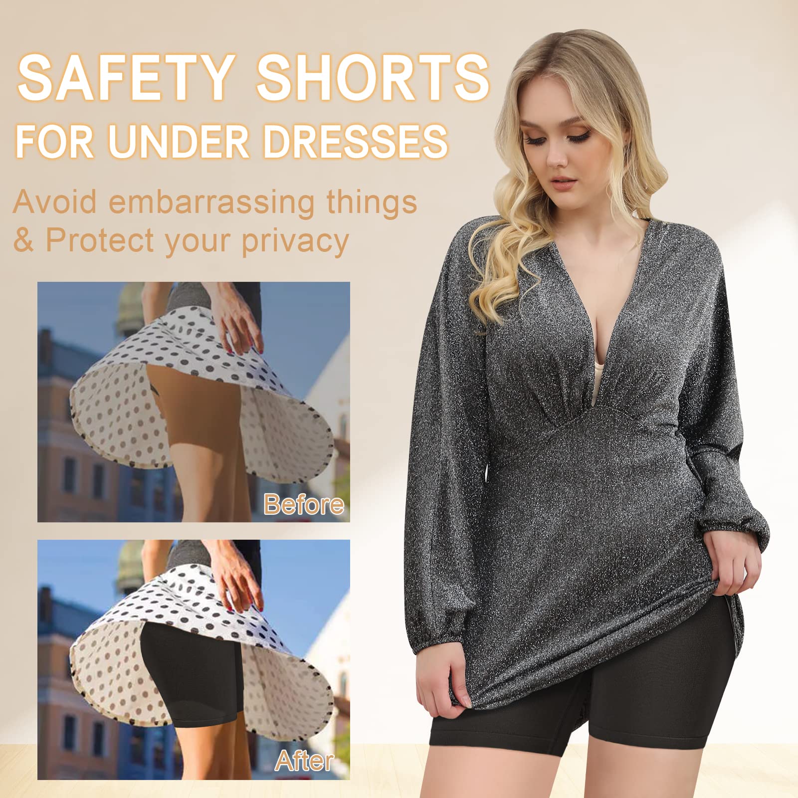 Reamphy 3 Pack Slip Shorts for Women Under Dress,Comfortable Smooth Yoga Workout Biker Shorts(Black+White+Nude,L)