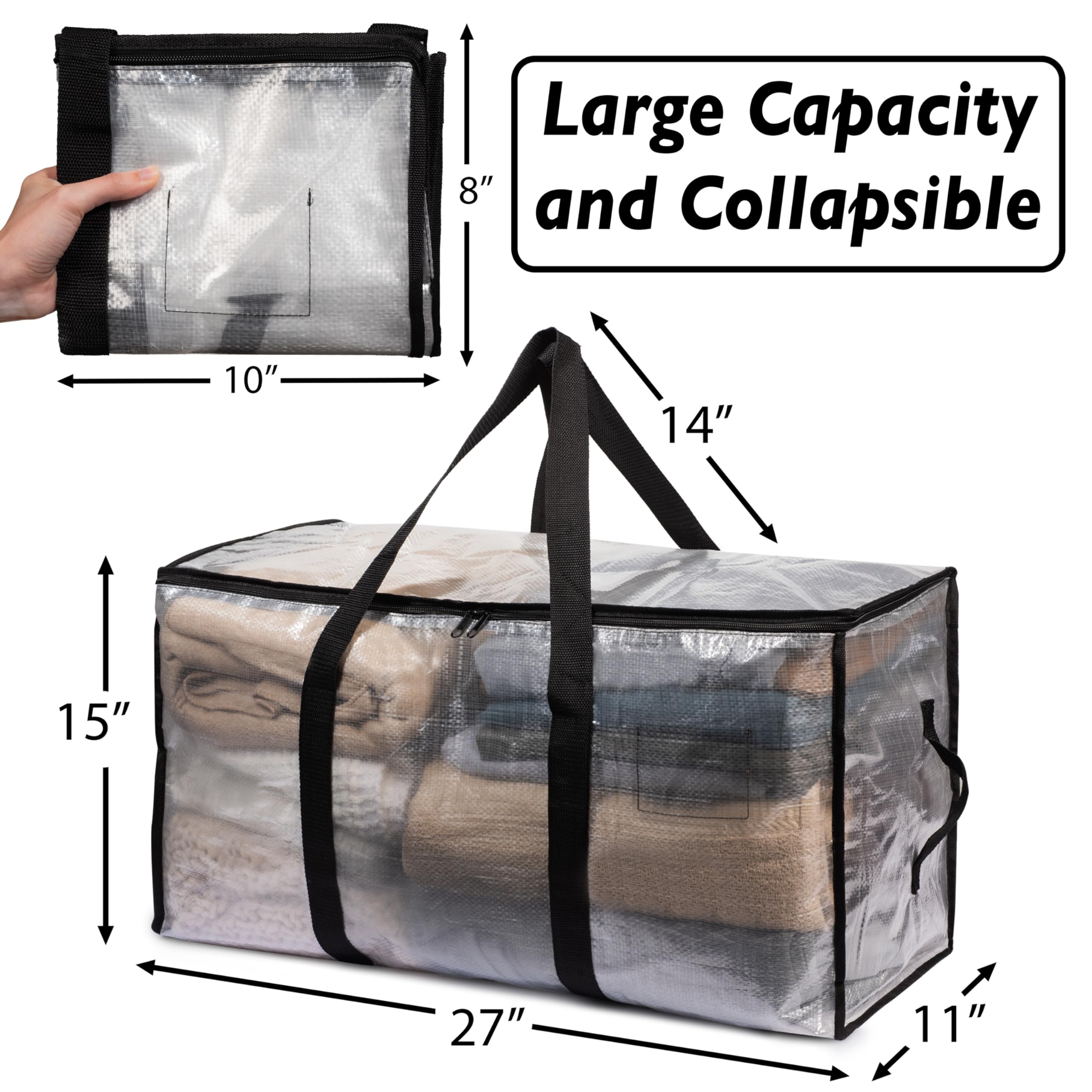 ClearSpace Oversized Moving Bags or Storage Bag – Large Moving Tote with Carry Belt, Zippers & Handles – Reinforced Packing Bags for Moving, Student Apartments, Holiday Storage, 6 Pack