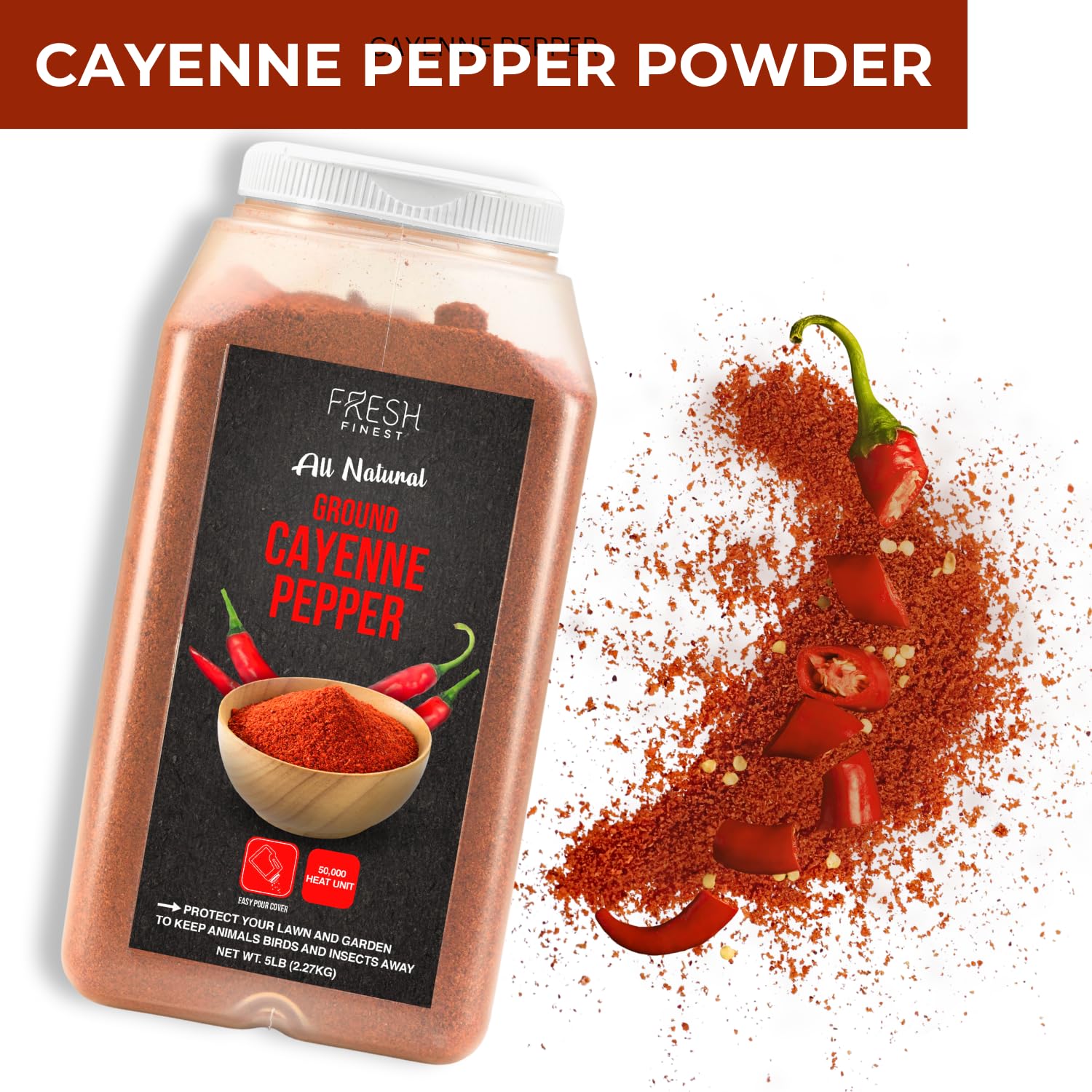 Cayenne Pepper Powder Bulk 5 LB all Natural Red Pepper Spice 50,000 SHU Heat, Commercial and Home Cooking