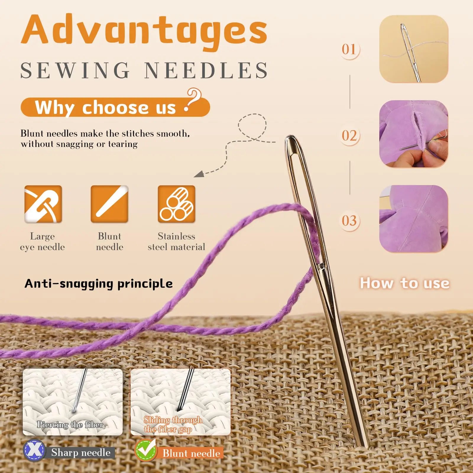 TLKKUE 12 Pcs/3 Sizes Large-Eye Blunt Needles, Stainless Steel Yarn Needle with Needle Threader, Tapestry Needle for Sewing Crochet Knitting Embroidery (Silver)