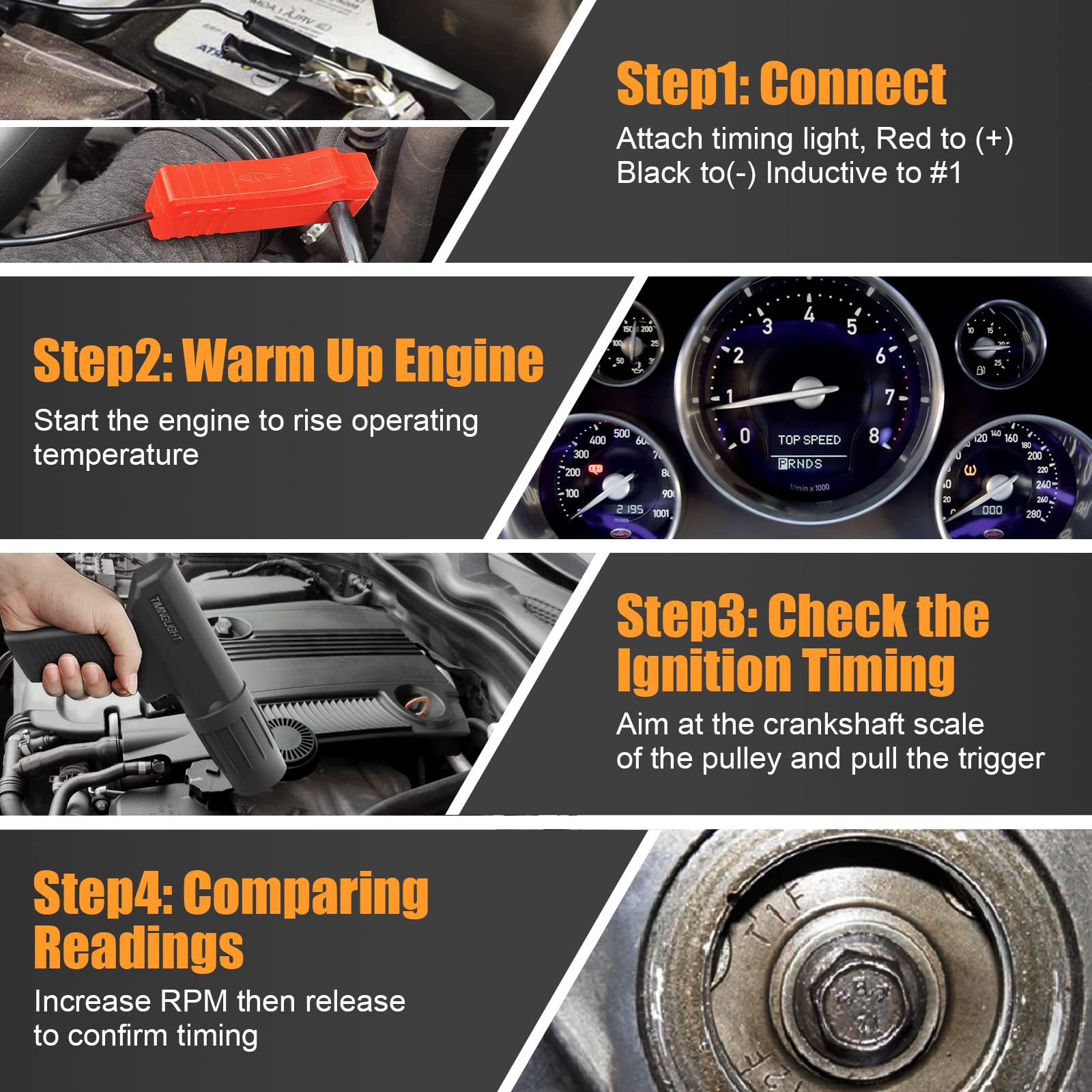 Automotive Timing Light 12V, Inductive Ignition Timing Light Gun for 2&4 Stroke Petrol Engine for Old Classical Car Motorcycle