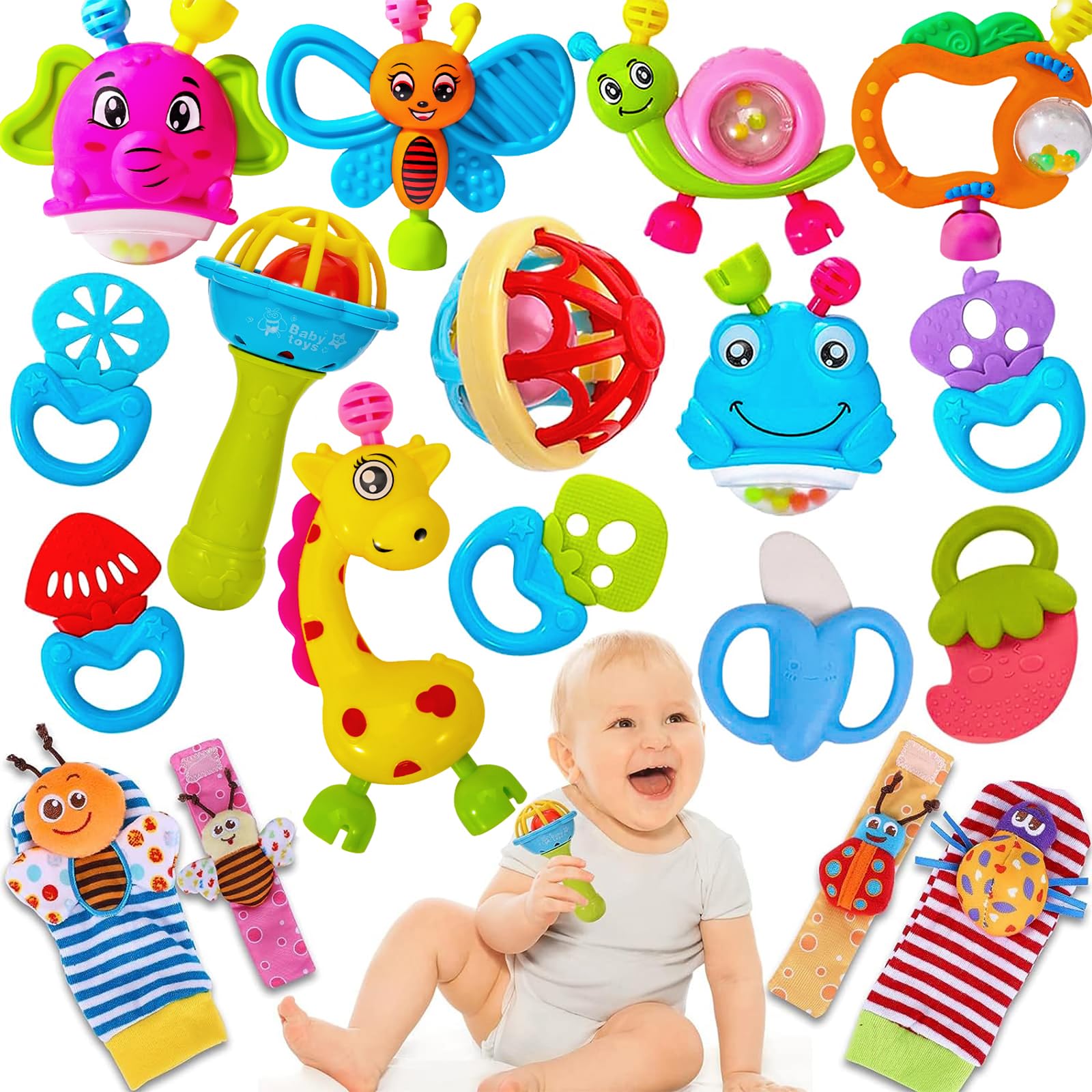 AZEN 18Pcs Baby Toys 6 to 12 Months, Baby Rattles 6-12 Months, Newborn Infant Toys 6-12 Month