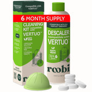 Nespresso Compatible Vertuo Cleaning & Descaling Kit. Includes 1 Bottle of Descaling Solution, 6 Cleaning Tablets and 1 Reusable Pod. Carbon Neutral Vertuoline Maintenance Kit. 6 Month Supply.