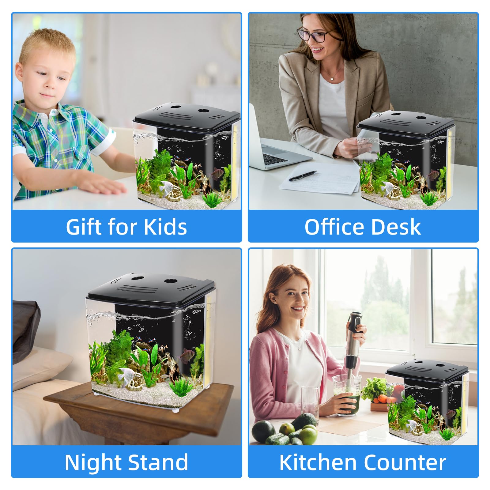 AQUANEAT Fish Tank, 1.2 Gallon Aquarium, Small Betta Fish Tank Starter Kit with LED Light and Water Filter Pump, Rectangular