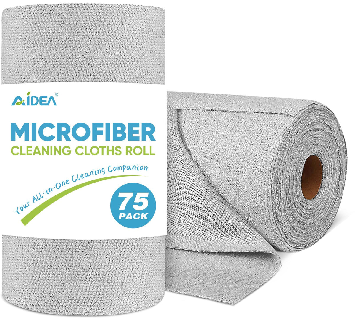 AIDEA Mikrofasertuchrolle, Grau 75er-Pack, Wiederverwendbare Papiertücher zum Abreißen, Mikrofasertücher für Autos, Waschlappen, Fusselfreie Tücher für Haus, Küche, Fenster, Reinigungsmittel 29,2x29,2cm