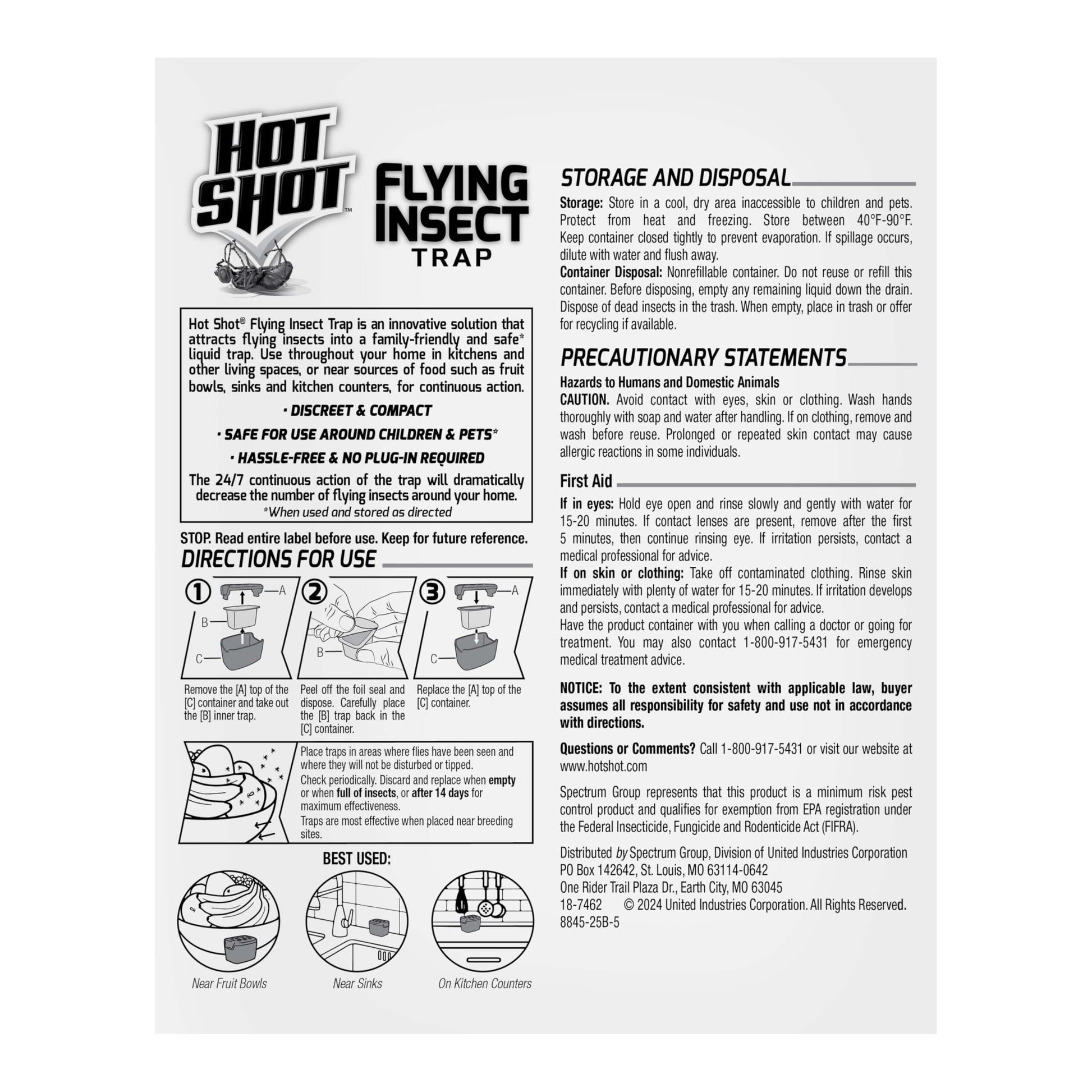 Hot Shot Flying Insect Trap, Discreet, Trap Attracts and Captures House Flies and Fruit Flies, 24/7 Continuous Attraction, No Plug-in Or Electricity Needed, 6 Count