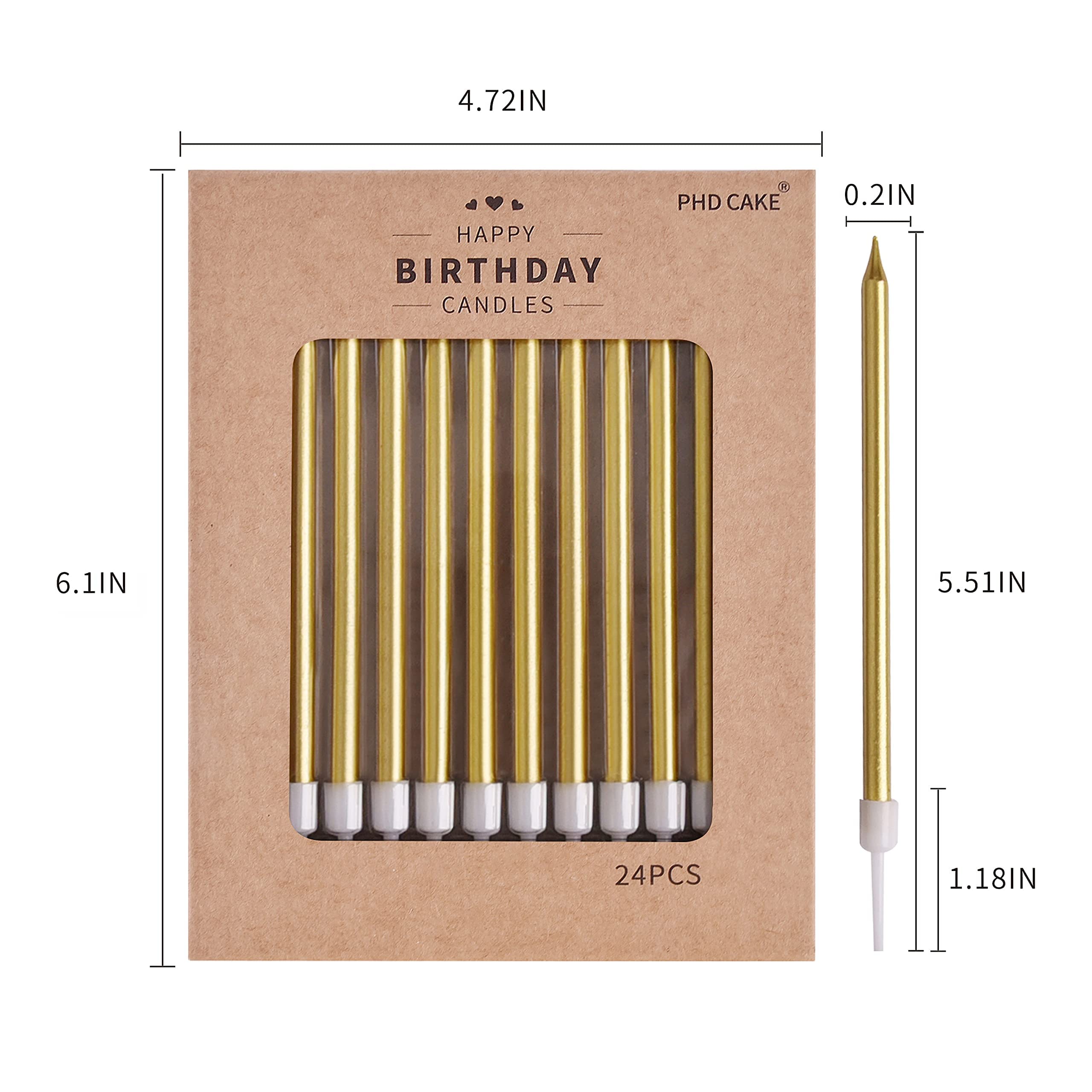 PHD CAKE Gold Long Thin Metallic Birthday Candles, Cake Candles, Birthday Parties, Wedding Decorations, Party Candles, Cake Decorations