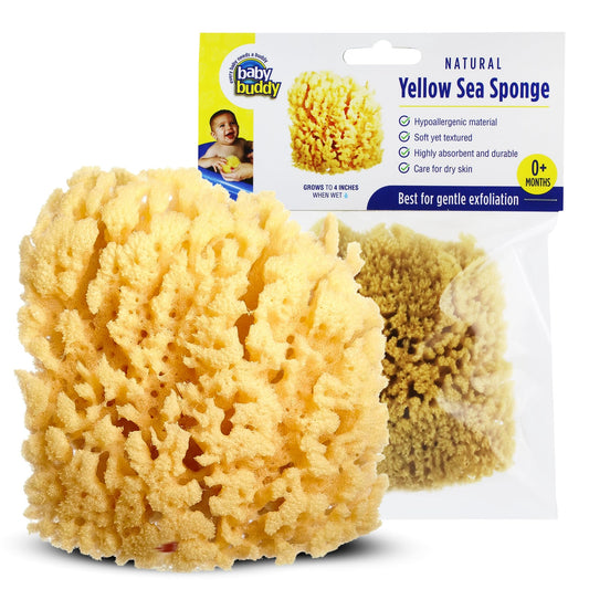 Baby Buddy Natural Yellow Sea Sponge, Newborn Bath Time Essential, Soft and Gentle for Tender Skin, Hypoallergenic and Biodegradable, 1 Pack