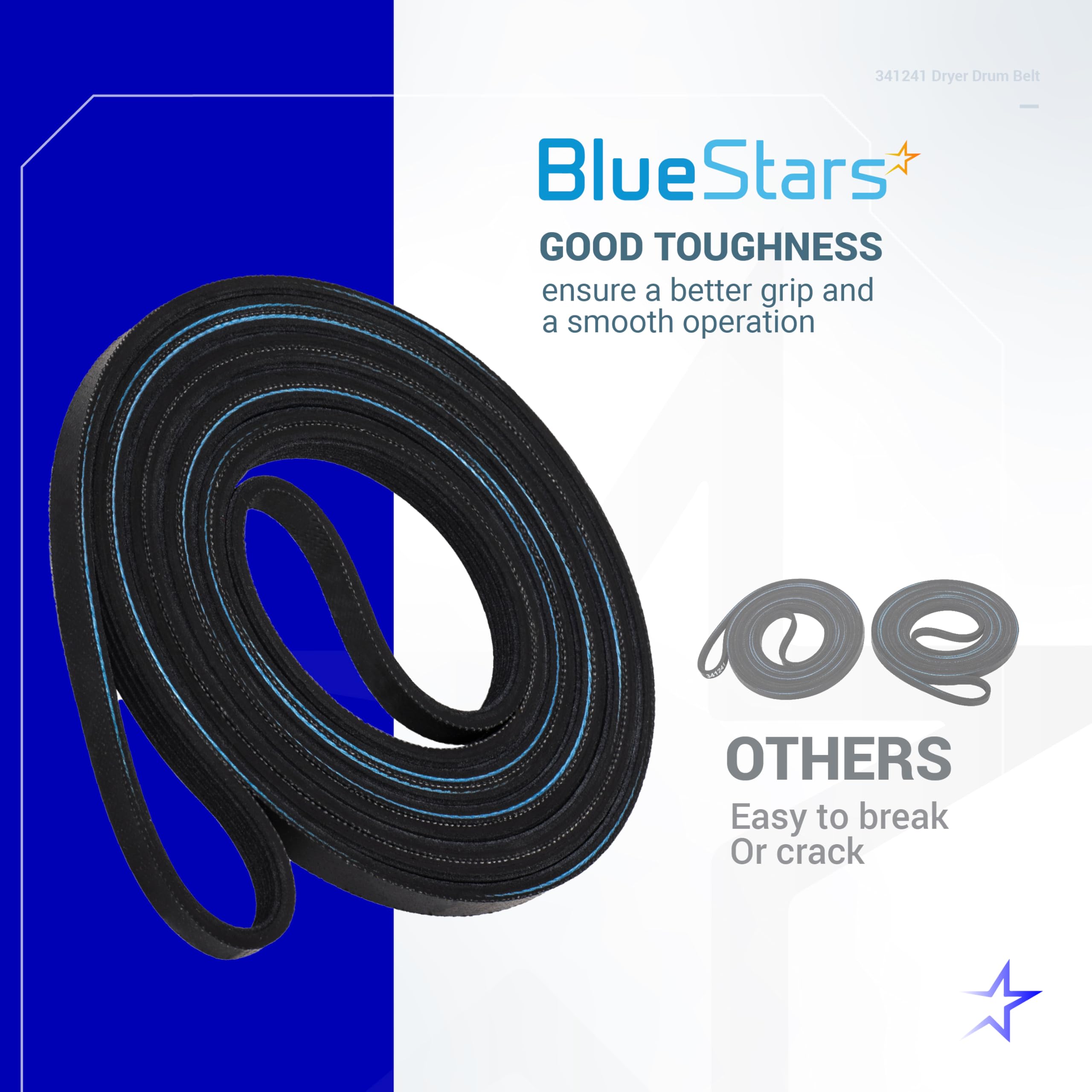 BlueStars 341241 Dryer Drum Belt - Compatible with Whirlpool Kenmore Roper Amana Dryers - Replaces 8066065 AP2946843 W10127457 PS346995 14210003 31531589 31001026 3394651 529597 WED4815EW1 NED4655EW1