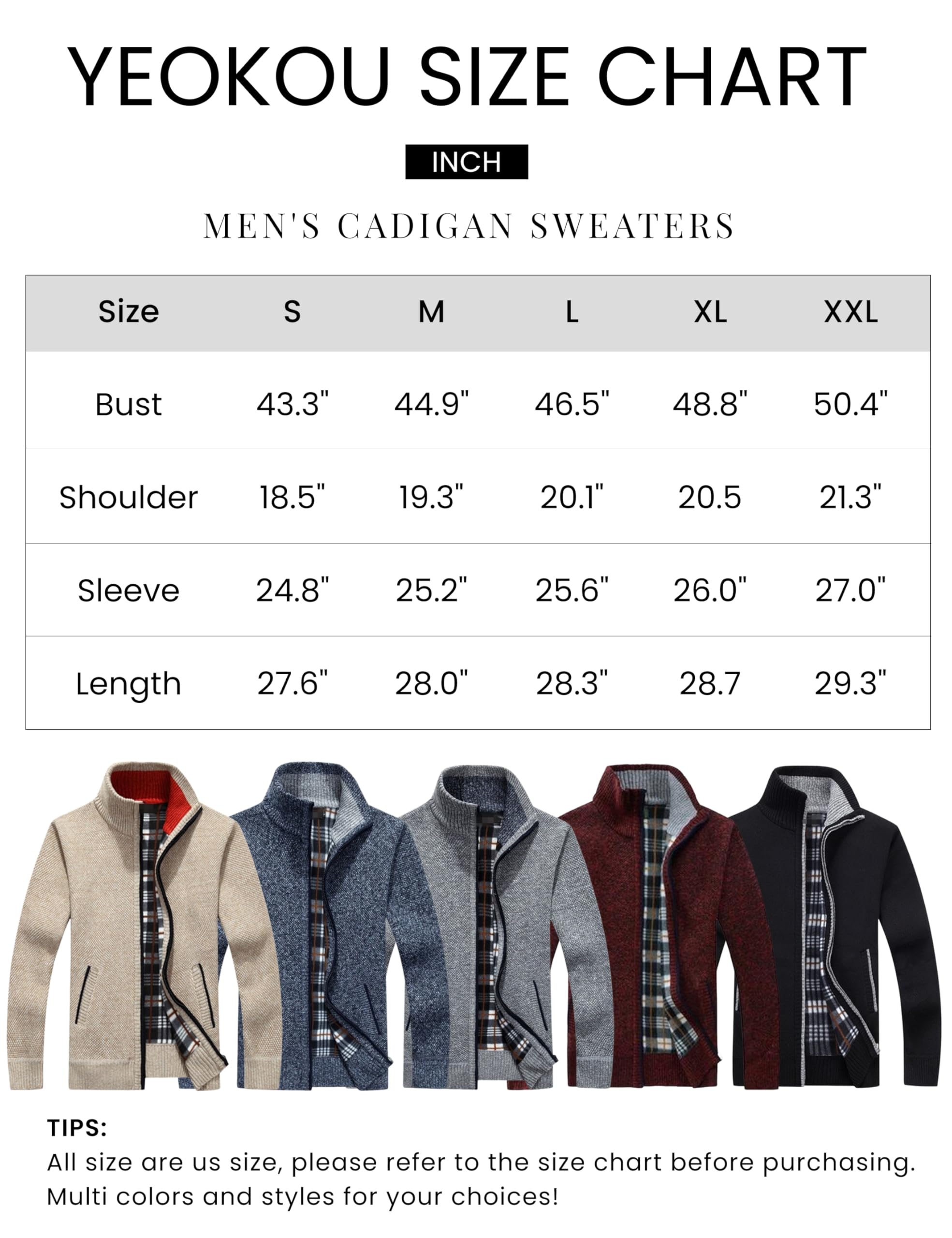 Yeokou Men's Slim Fit Zip Up Casual Knitted Cardigan Sweaters with Pockets (Large, Khaki)