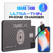 Ultra Thin Emergency Phone Charger. Portable Power Bank that Fits in Your Wallet. Works with All Phones. 2300mAh &1.5A Fast Charge. Built in Cables (Lightning, USB-C, Micro USB) - ChargeCard BLACK