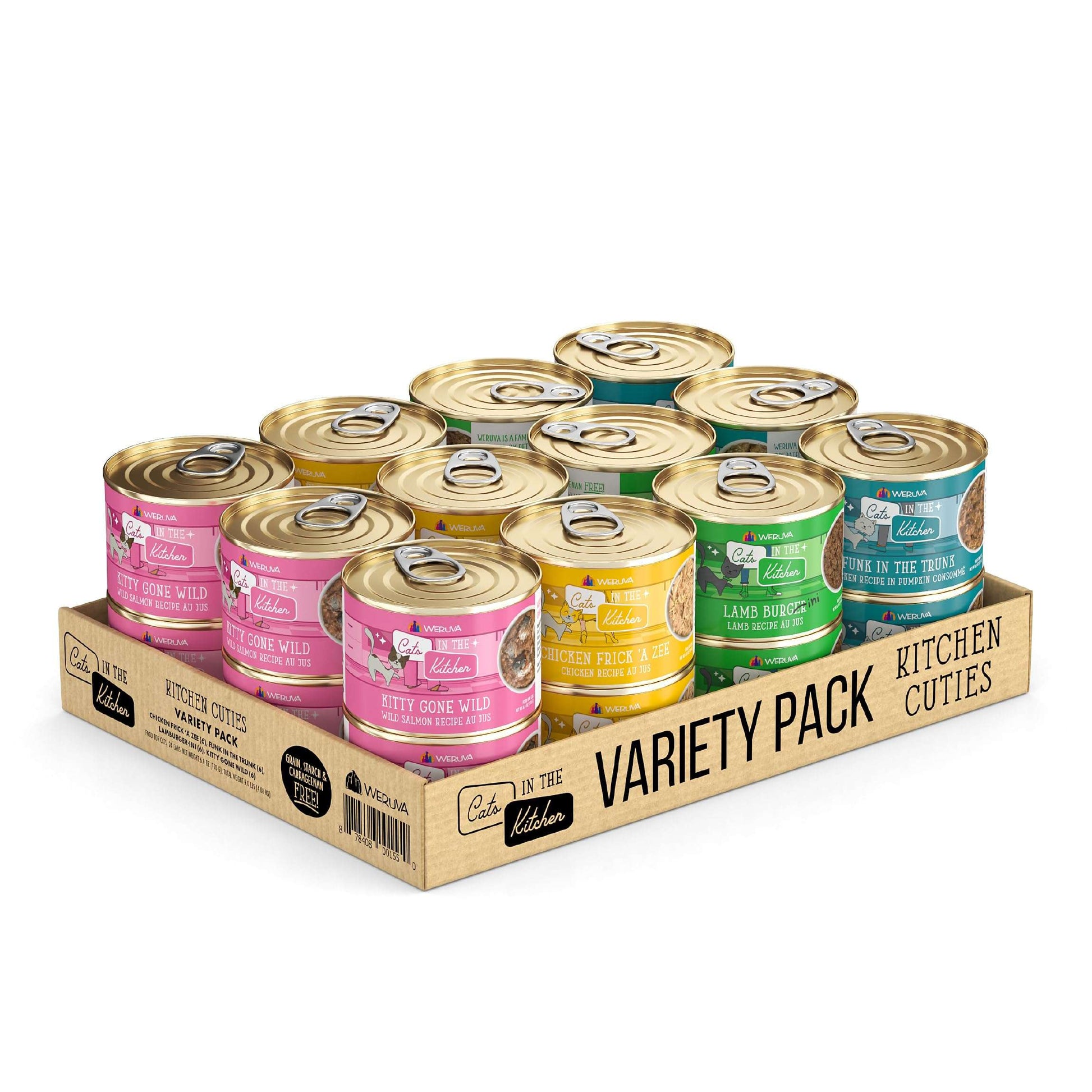Weruva Cats in The Kitchen, Kitchen Cuties Variety Pack, Wet Cat Food, 3.2oz Can (Pack of 12)