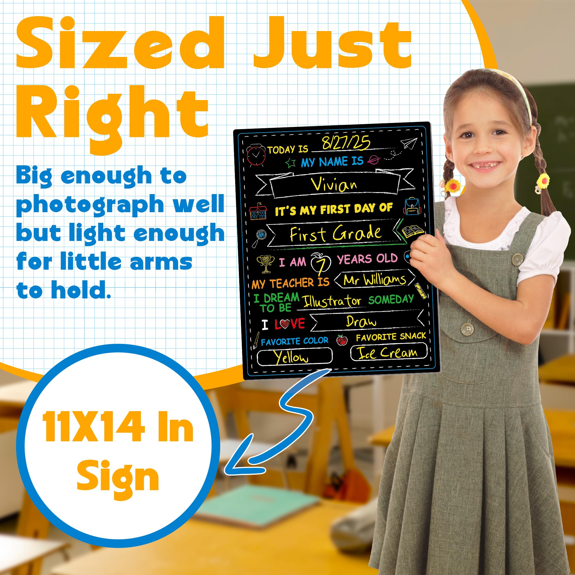 Melisheer First & Last Day of School Chalkboard, Personalized Paper Back to School Supplies, 14 X 11 in Erasable Double Sized First Day of School Board for Kids Son Daughter