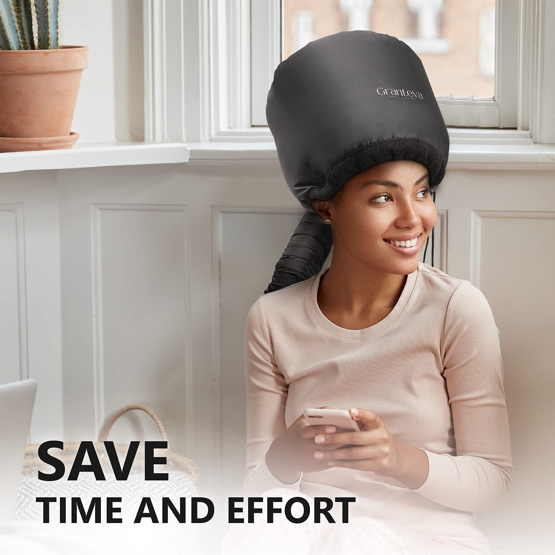 Hooded Hair Dryer Attachment w/A Headband Integrated That Reduces Heat Around Ears & Neck - Hair Dryer Hooded Diffuser Cap for Curly, Speeds Up Drying Time, Deep Conditioning At Home - Portable, Large