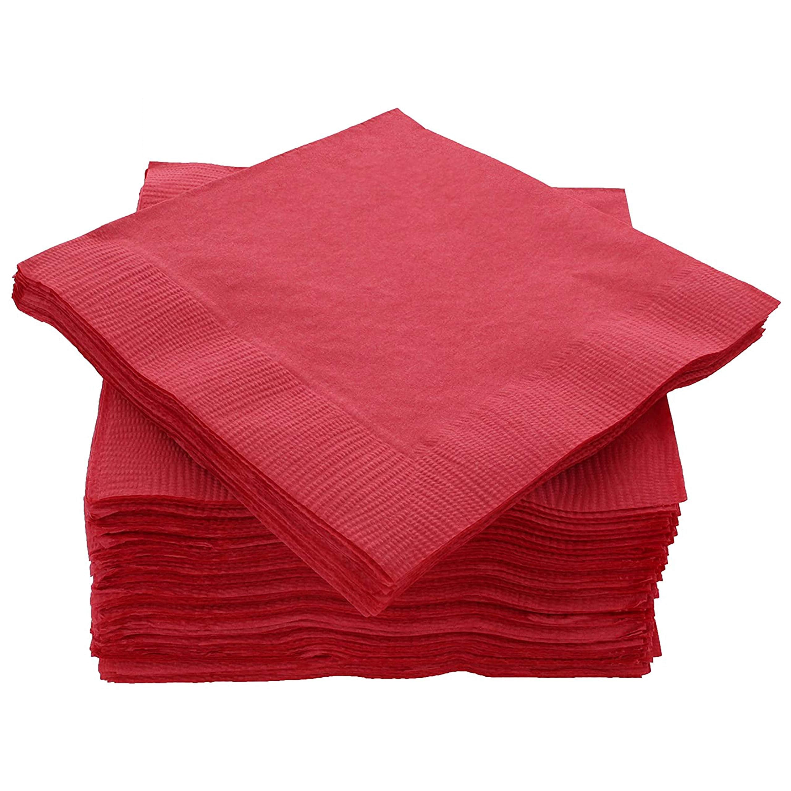 Amcrate Big Party Pack 100 Count Red Beverage Napkins - Ideal for Wedding, Party, Birthday, Dinner, Lunch, Cocktails. (5” x 5”)