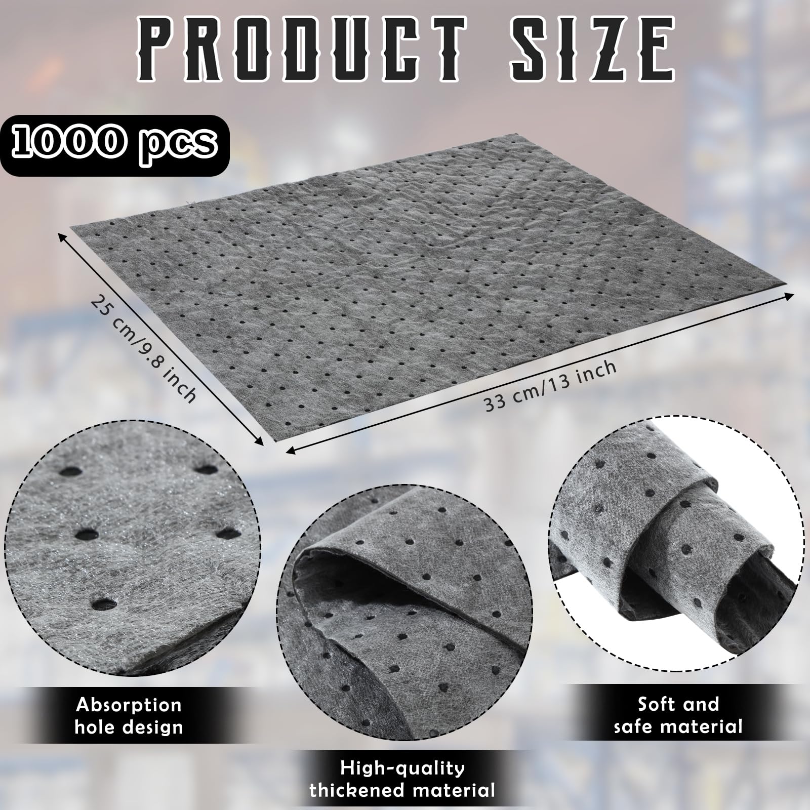 Hoolerry Oil Absorbent Pads Weight Dimpled Pad Garage Accessories Water Absorbent Mat Oil Spill Mat for Absorbing Protecting Home Garage Basement (100 Pcs,Gray,9.8 x 13 Inch)