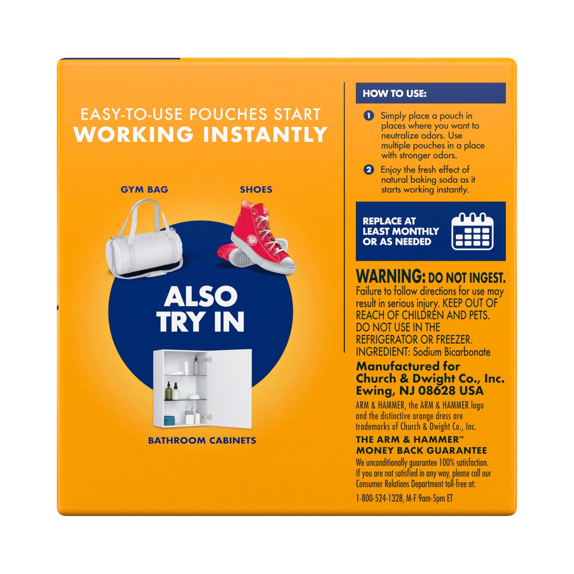 Arm & Hammer Fresh Effects Odor Neutralizing Baking Soda Pouches, Unscented Deodorizer for Long Lasting Freshness in Shoes, Gym Bags, & Small Spaces, 5 count