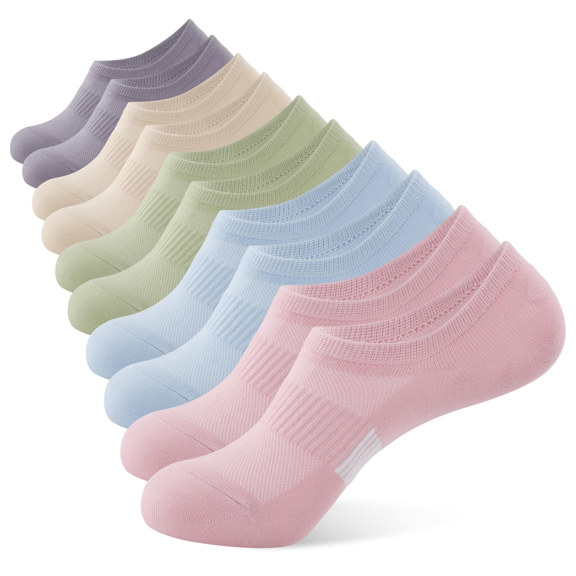 BUDERMMY No Show Socks Womens Low Cut Non Slip Athletic Cotton Invisible Women Sock 5 Pairs (US, Numeric, 9, 11, Regular, Regular, 5 Pairs Mixed)