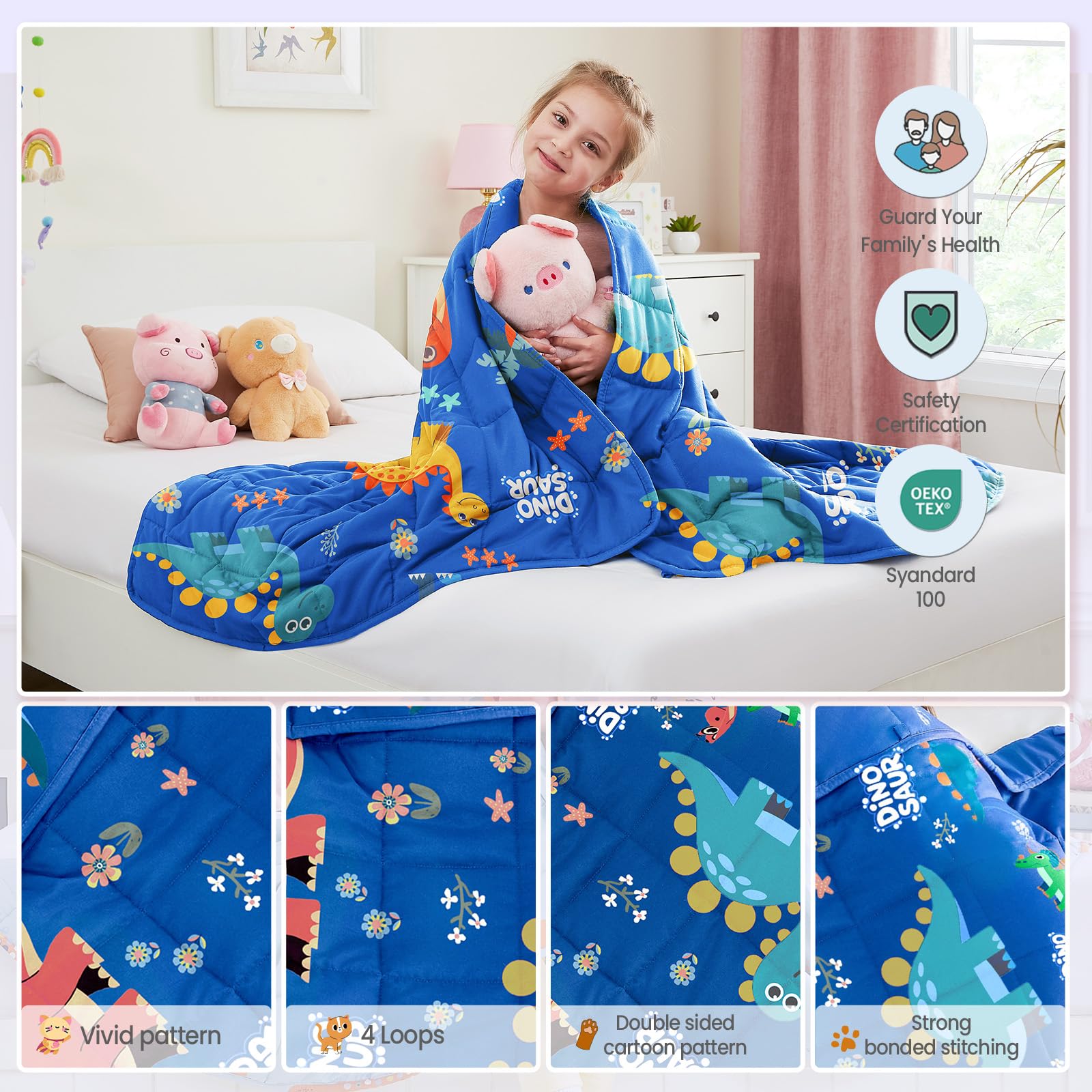 HOSUKKO Weighted Blanket - 5 lbs Blue Dinosaur Heavy Blanket - Breathable Blanket(36 * 48 inches, 5 lbs)