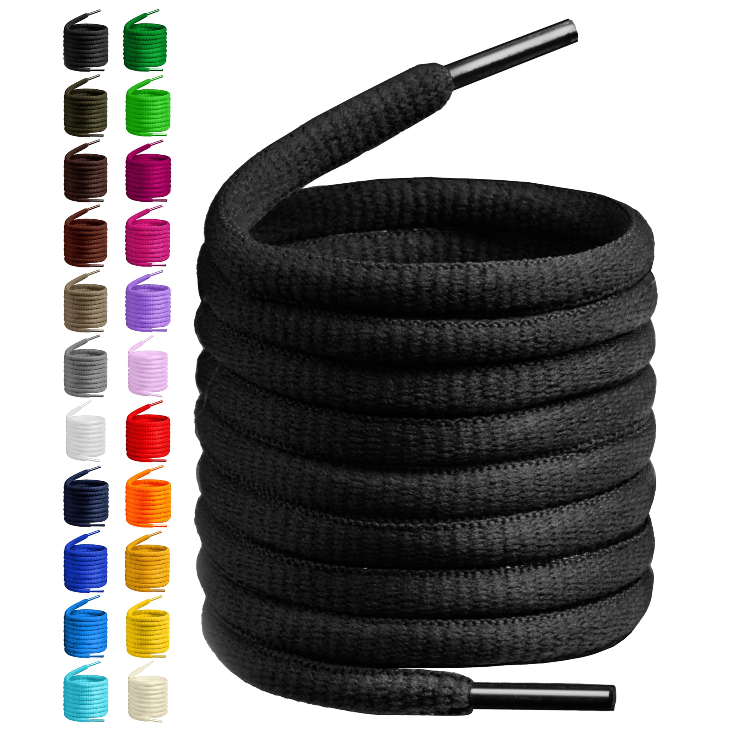 BIRCH's Oval Shoelaces 27 Colors Half Round 1/4" Shoe Laces 4 Different Lengths (37" (94cm) - M, Black)