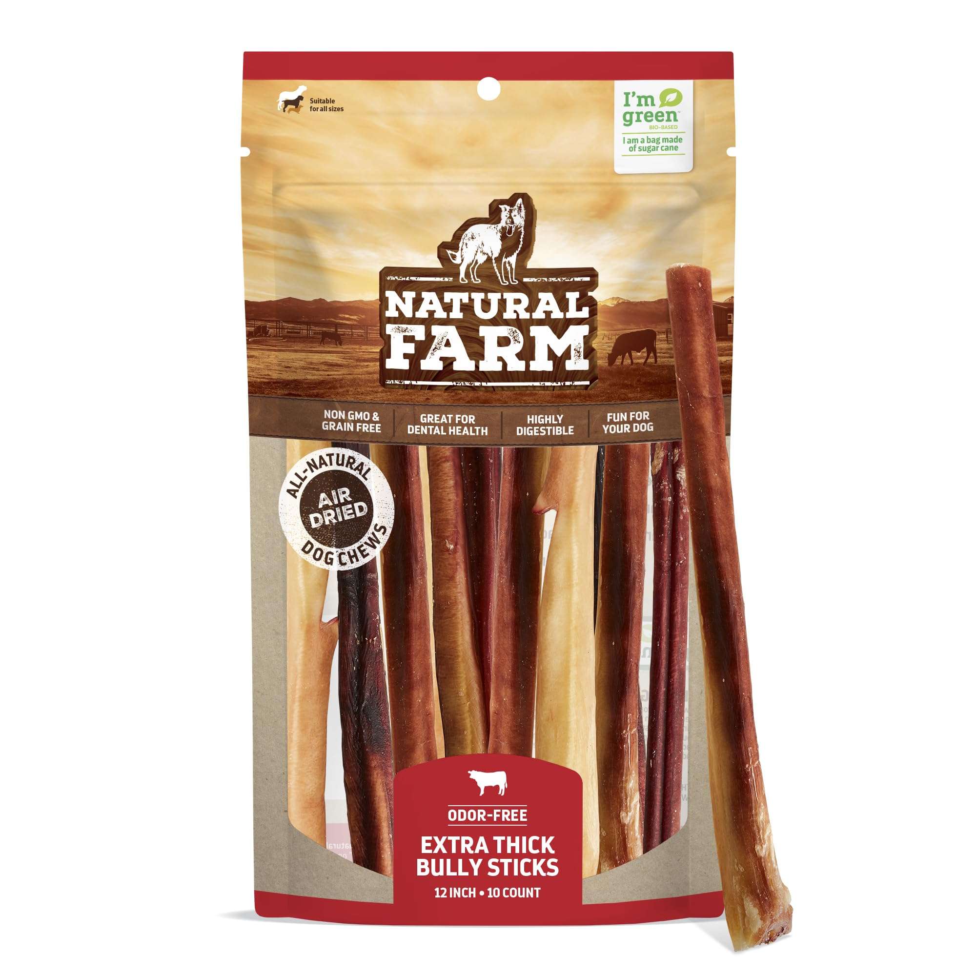 Natural Farm Odor-Free Bully Sticks (6 Inch, 20 Pack), 100% Beef Chews for Pups, Small and Medium Dogs, Non-GMO, Grain-Free, Fully Digestible, Natural Treats to Keep Your Dog Busy