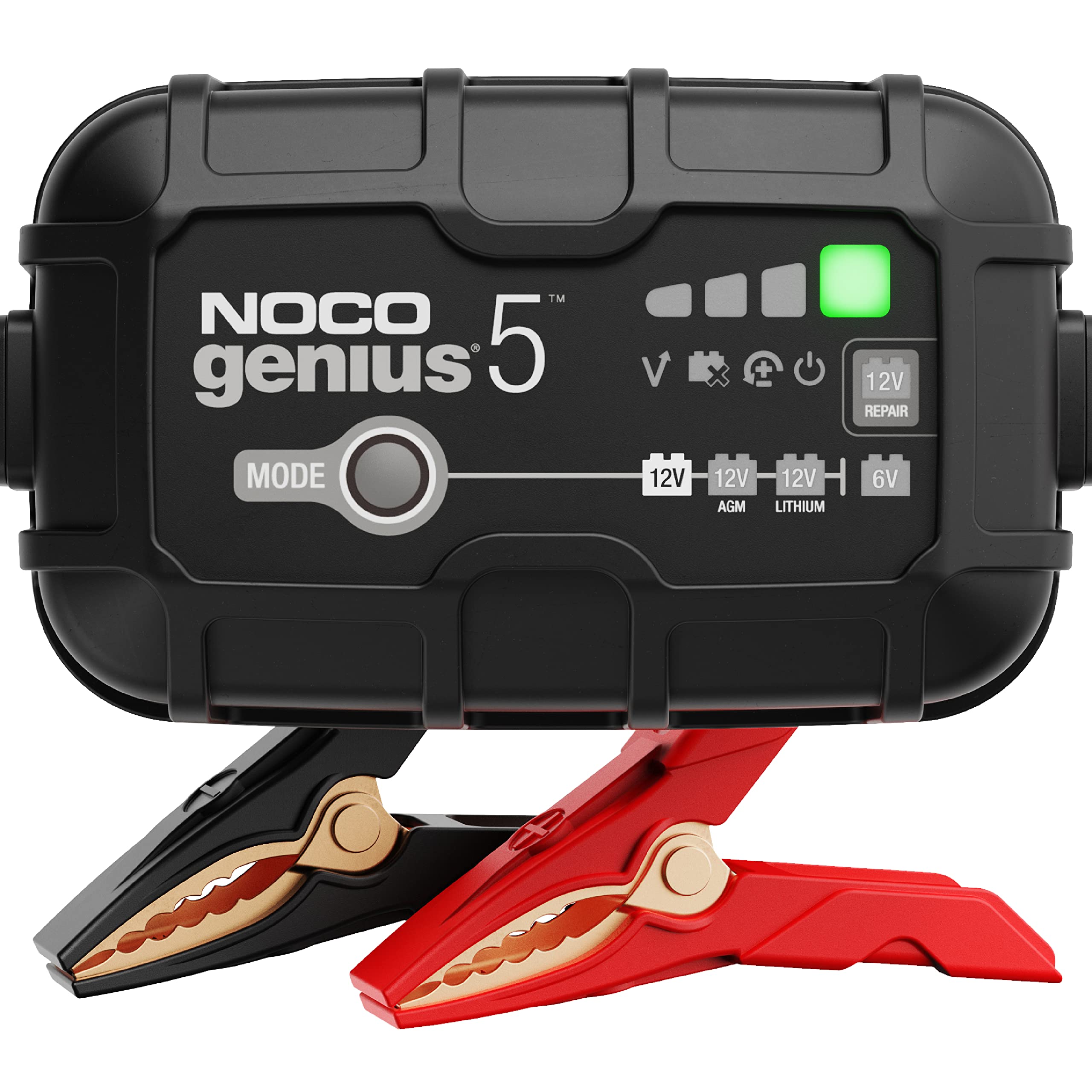 NOCO GENIUS5: شاحن بطارية ذكي 5 أمبير 6 فولت/12 فولت - جهاز صيانة تلقائي وشاحن بطيء ومزيل للكبريتات مع حماية من الشحن الزائد وتعويض درجة الحرارة - لبطاريات الرصاص الحمضية والليثيوم