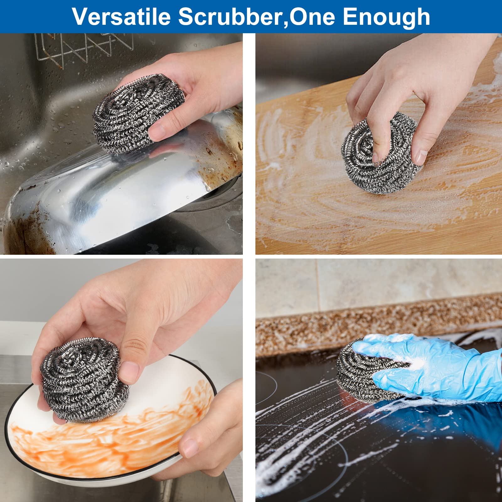 10 Pack Stainless Steel Scrubber, Steel Wool Srubber for Scouring Stubborn Messes from Pots and Pans, Stoves,Broiler Racks,Grills and More