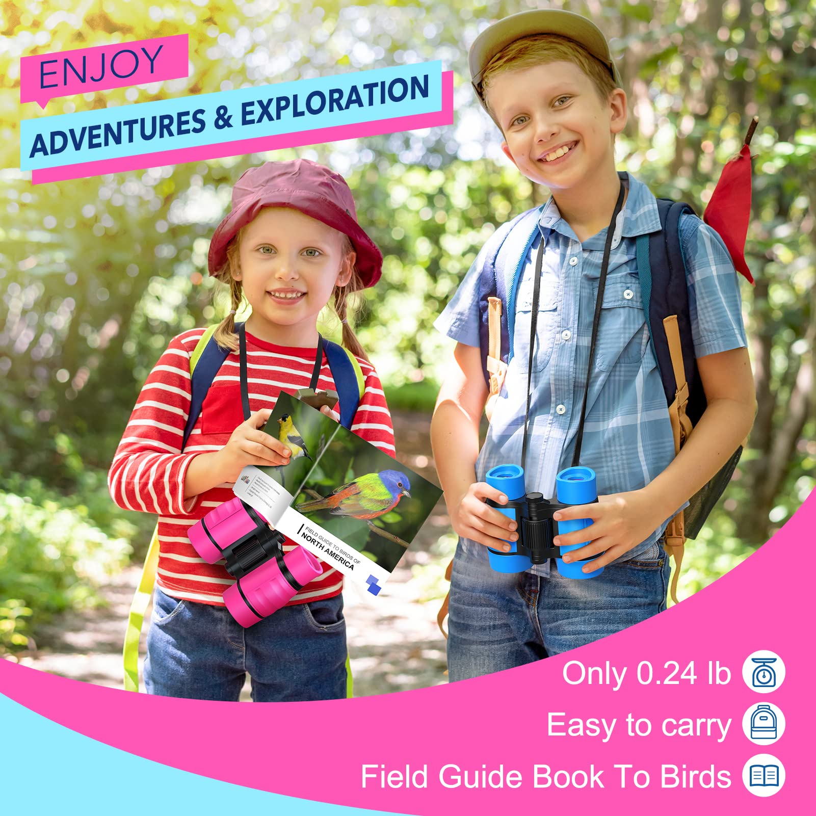 Toys for 3-7 Year Old Girls: LET'S GO! Binoculars for Kids Bird Watching|Hiking|Camping 4 5 6 7 8 Year Old Girl Boy Easter Birthday Gifts Outdoor Learning Toy for Kid Ages 4-6 Toddler Gift Stuffers