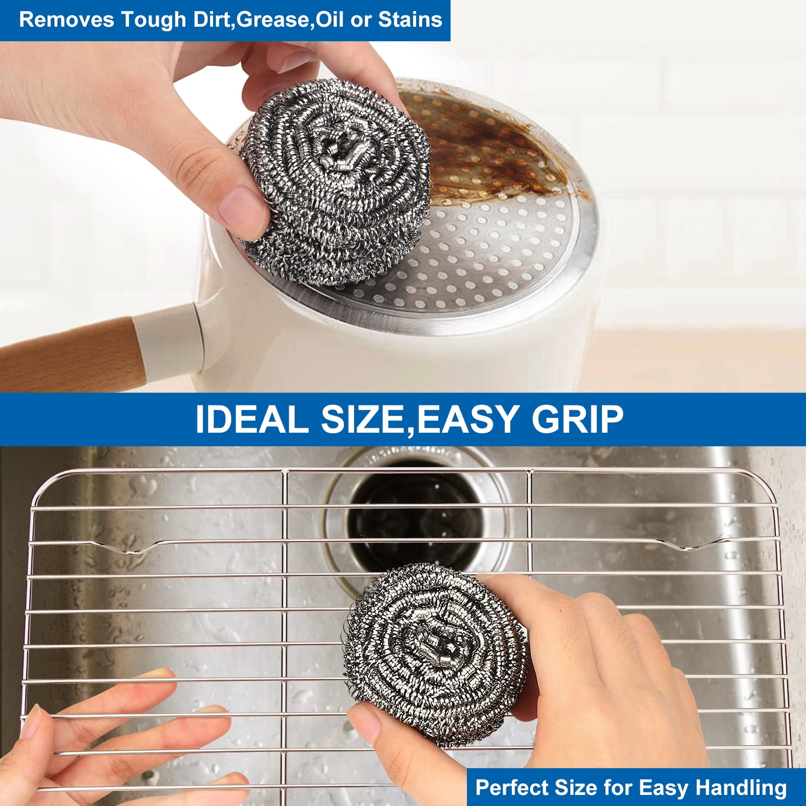 10 Pack Stainless Steel Scrubber, Steel Wool Srubber for Scouring Stubborn Messes from Pots and Pans, Stoves,Broiler Racks,Grills and More